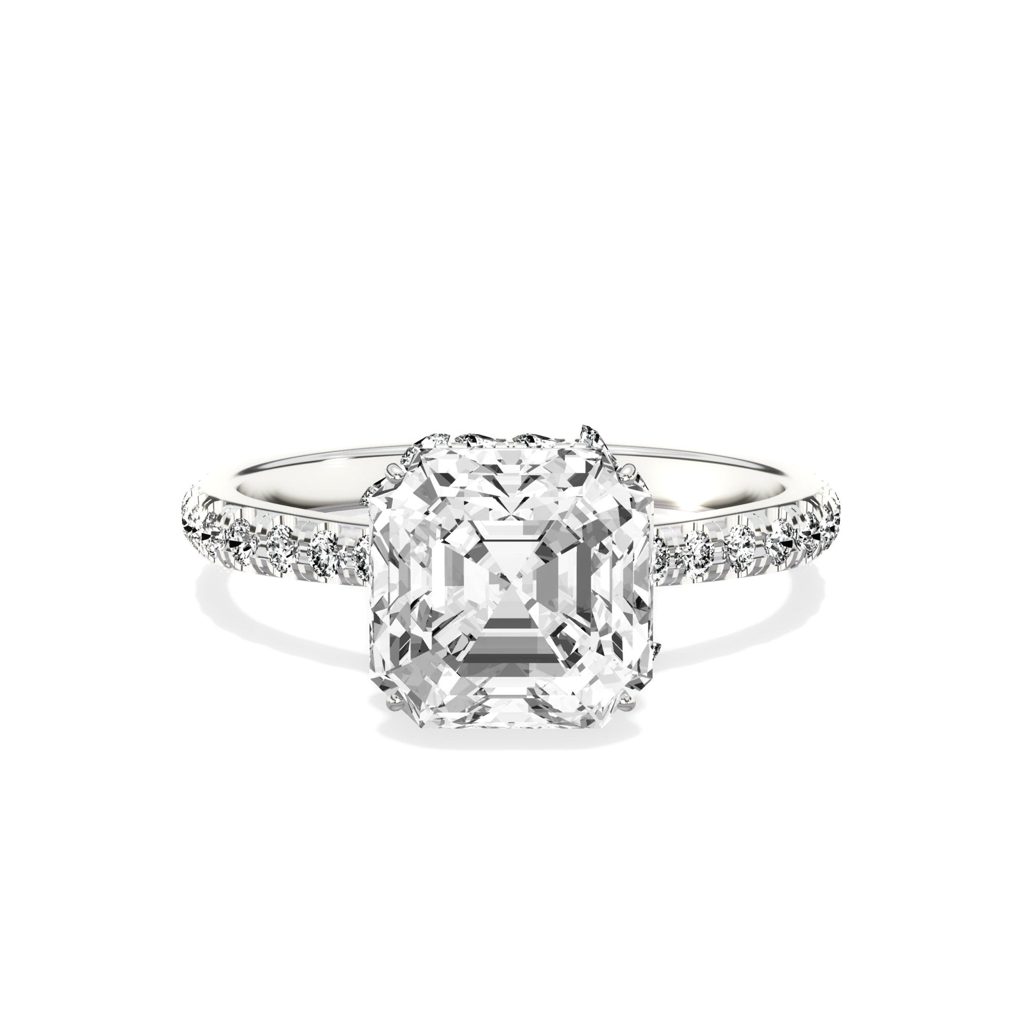 Fortuna Hidden Halo 2.55 ct Asscher Cut Engagement Ring in White Gold - The Better Diamonds