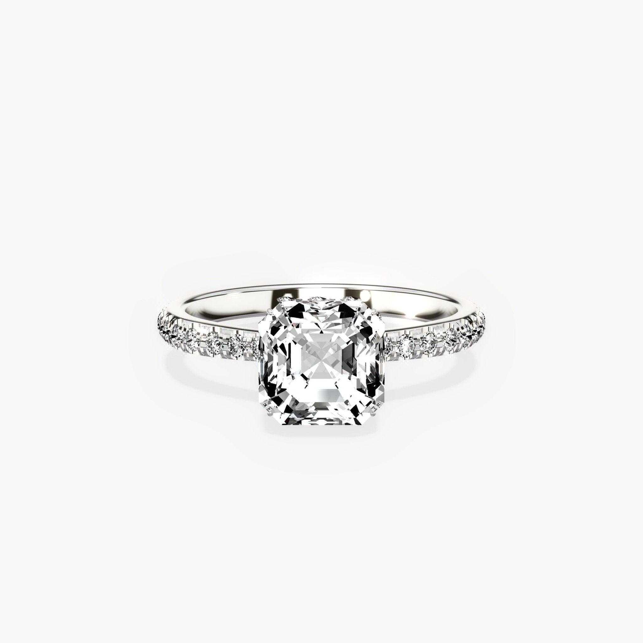 Fortuna Hidden Halo 2.55 ct Asscher Cut Engagement Ring in White Gold - The Better Diamonds