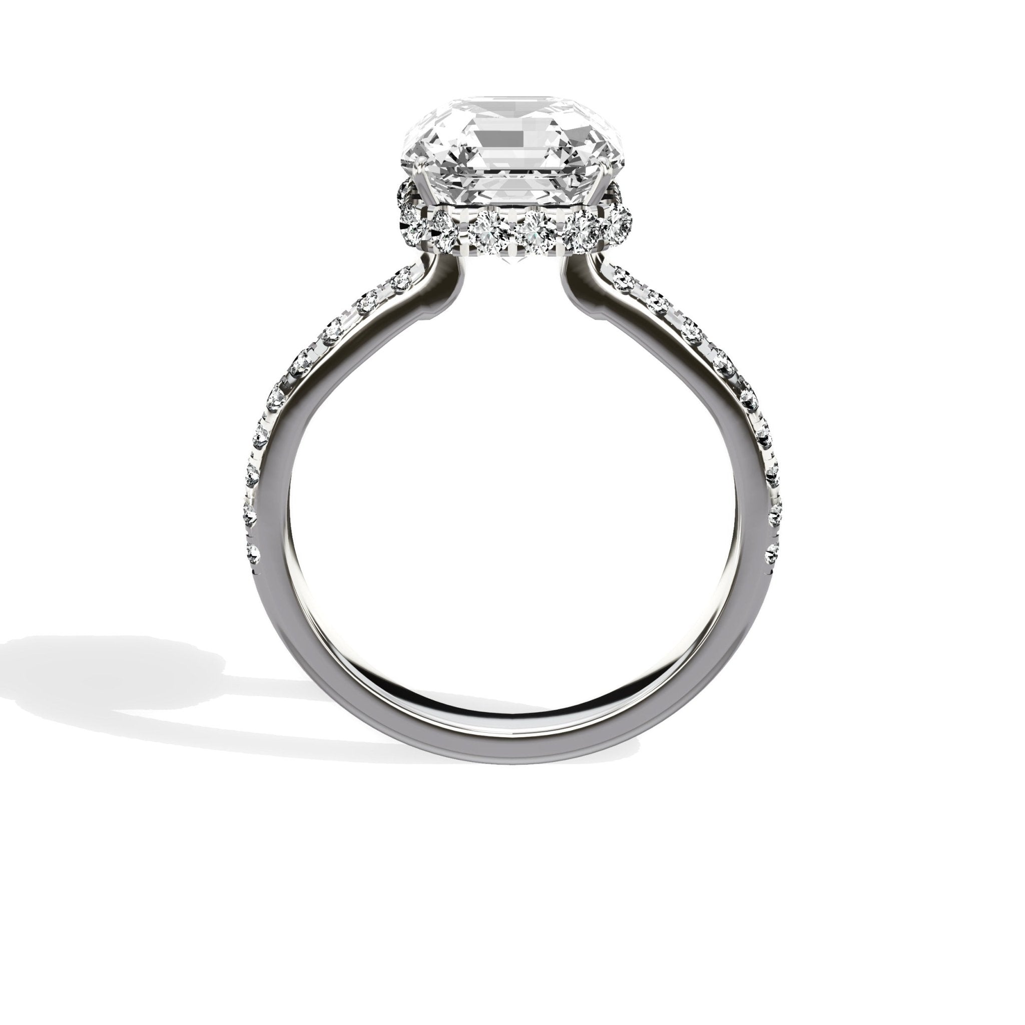 Fortuna Hidden Halo 2.55 ct Asscher Cut Engagement Ring in White Gold - The Better Diamonds