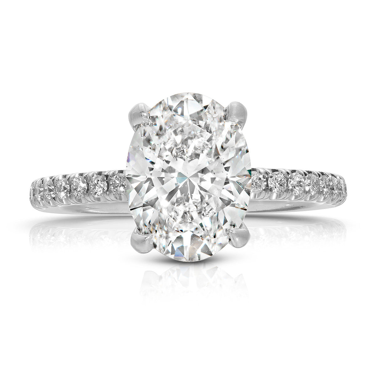 Classic Pave Solitaire Oval Engagement Ring in White Gold