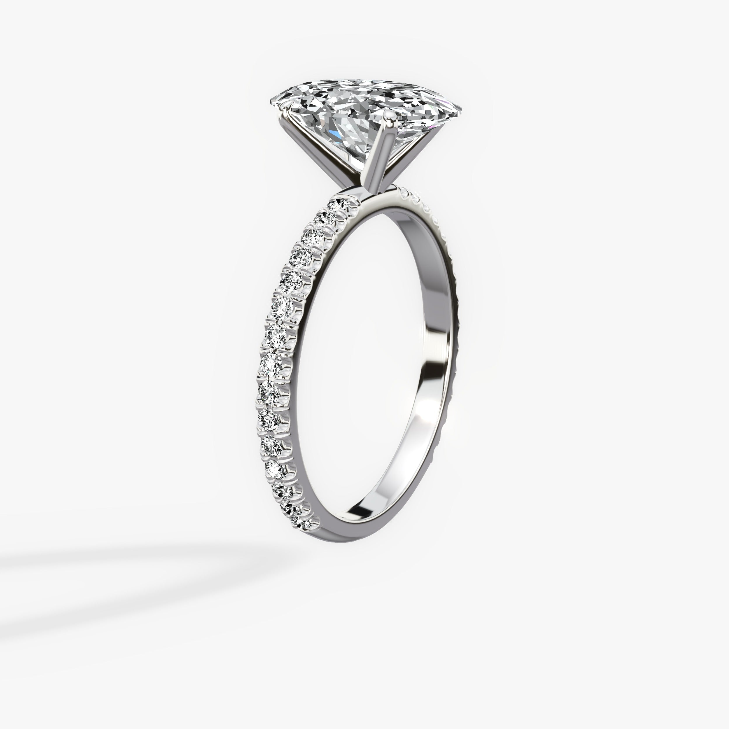 Classic Pave Solitaire Oval Engagement Ring in White Gold