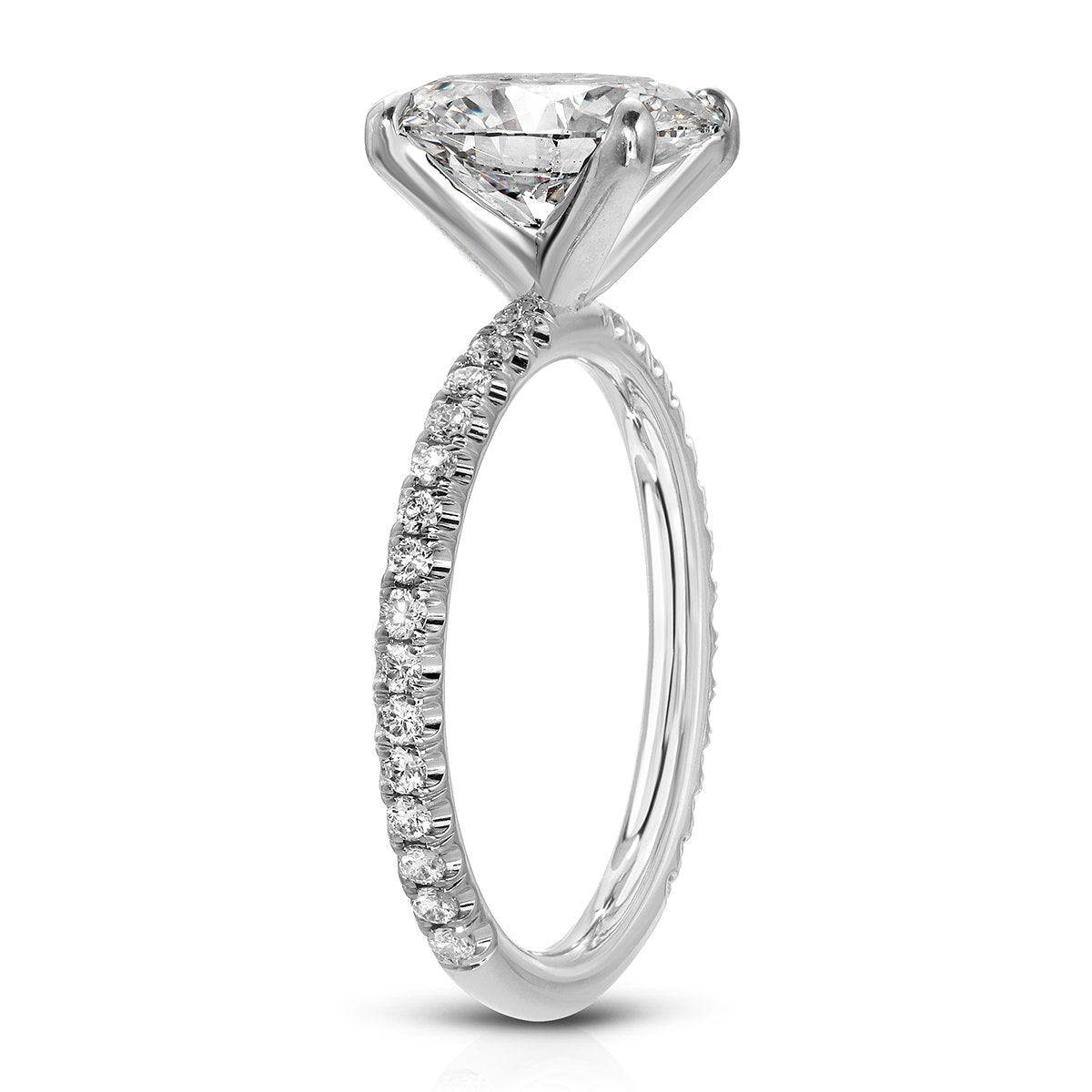 Classic Pave Solitaire Oval Engagement Ring in White Gold