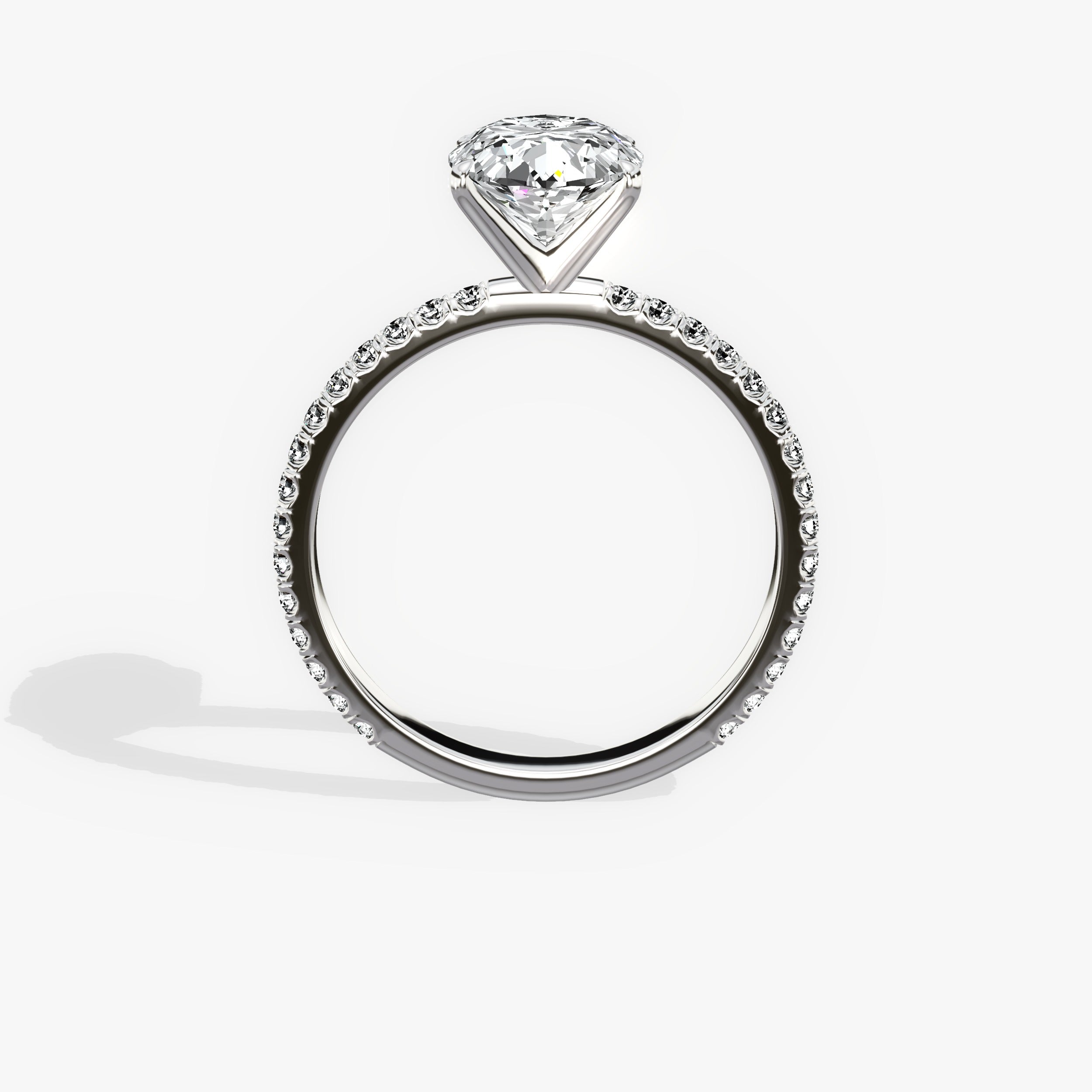 Classic Pave Solitaire Oval Engagement Ring in White Gold