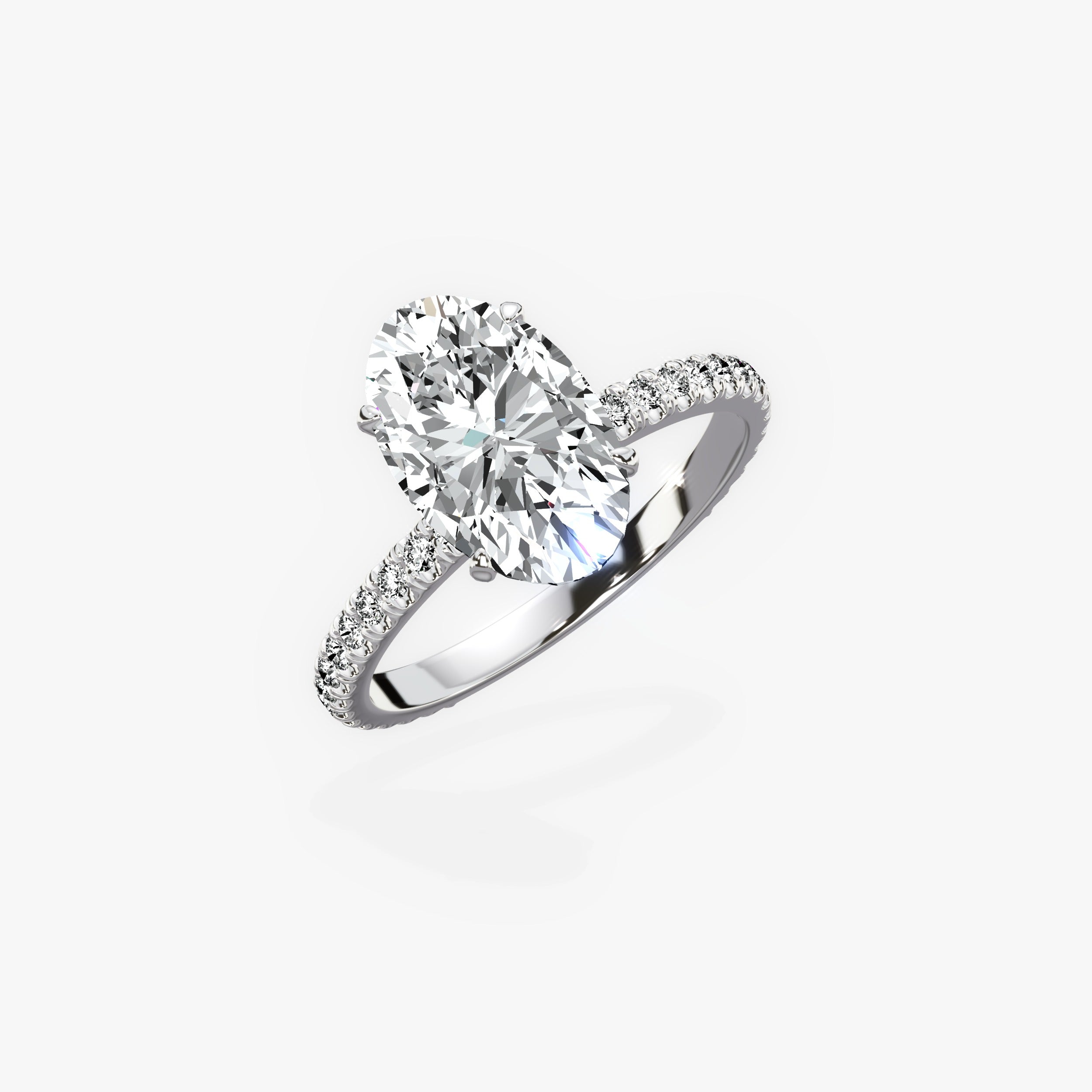 Classic Pave Solitaire Oval Engagement Ring in White Gold