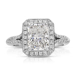 Art Deco Halo Long Radiant Engagement Ring in White Gold