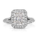 Art Deco Halo Long Radiant Engagement Ring in White Gold