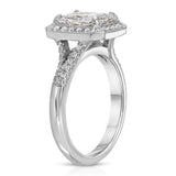 Art Deco Halo Long Radiant Engagement Ring in White Gold
