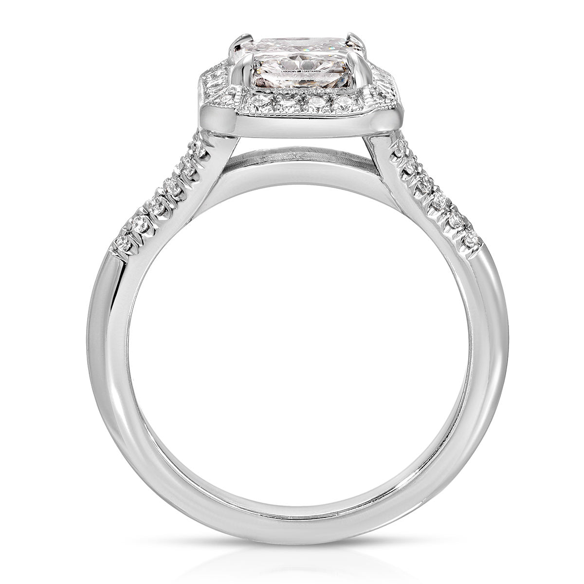 Art Deco Halo Long Radiant Engagement Ring in White Gold
