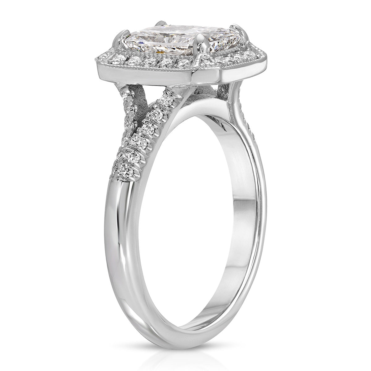 Art Deco Halo Radiant Engagement Ring in White Gold