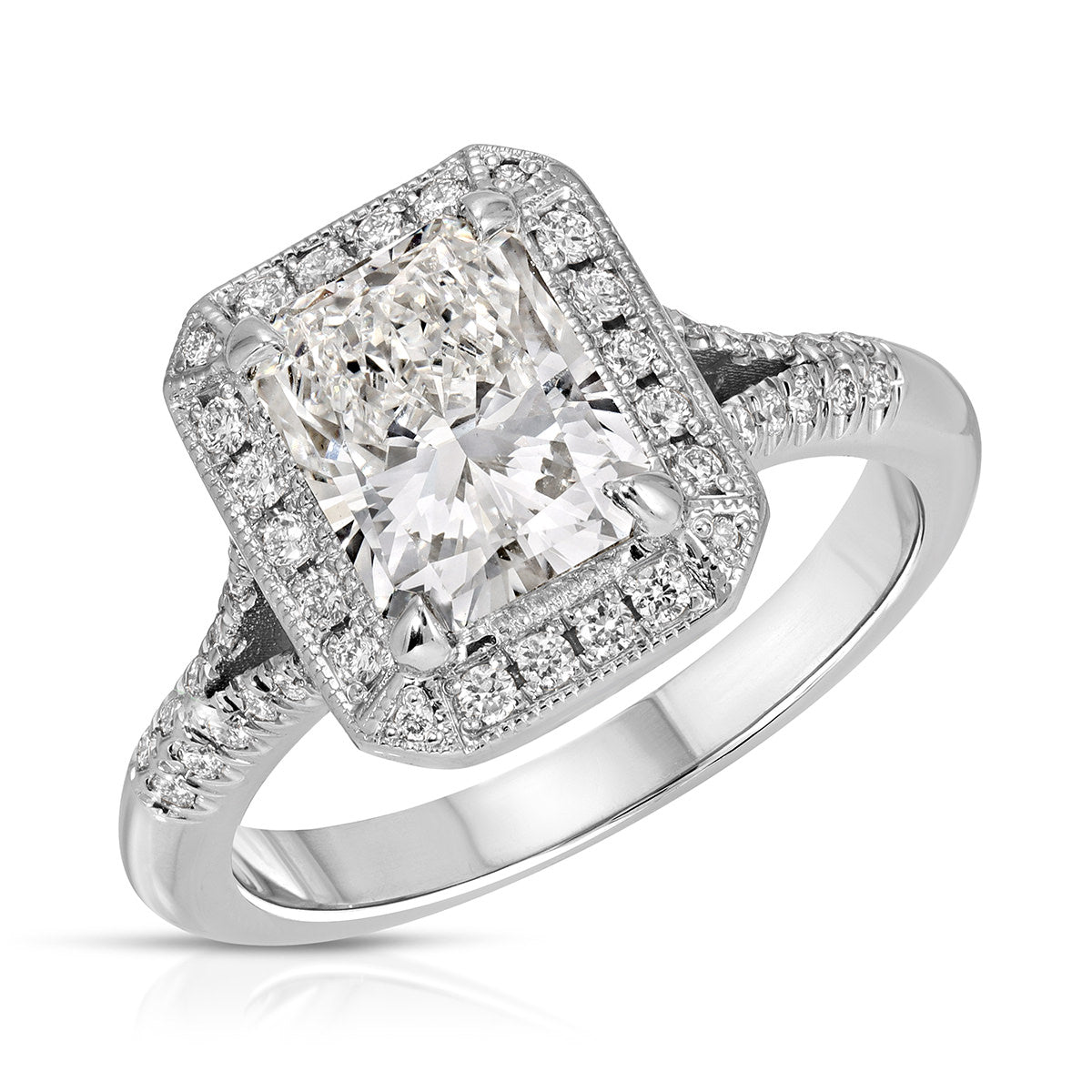 Art Deco Halo Radiant Engagement Ring in White Gold