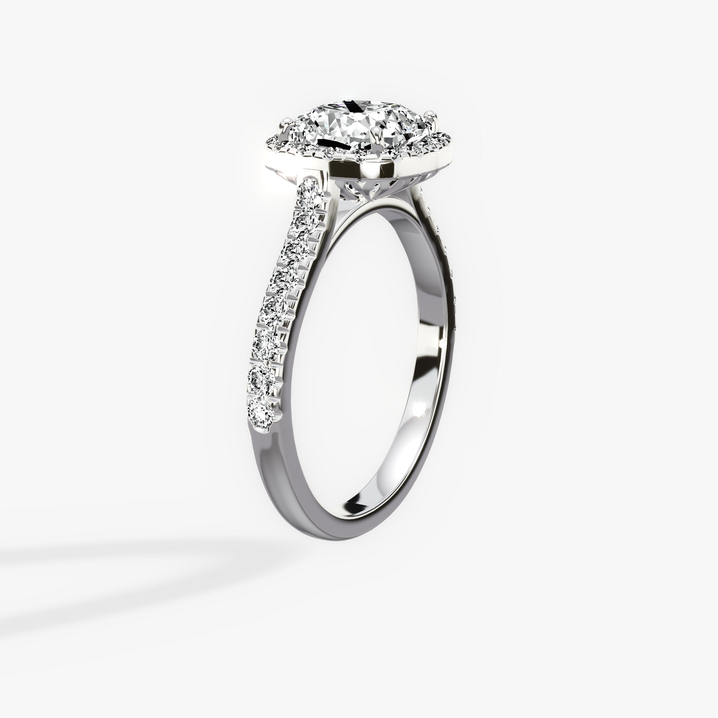 Amor Halo Cushion Engagement Ring in White Gold