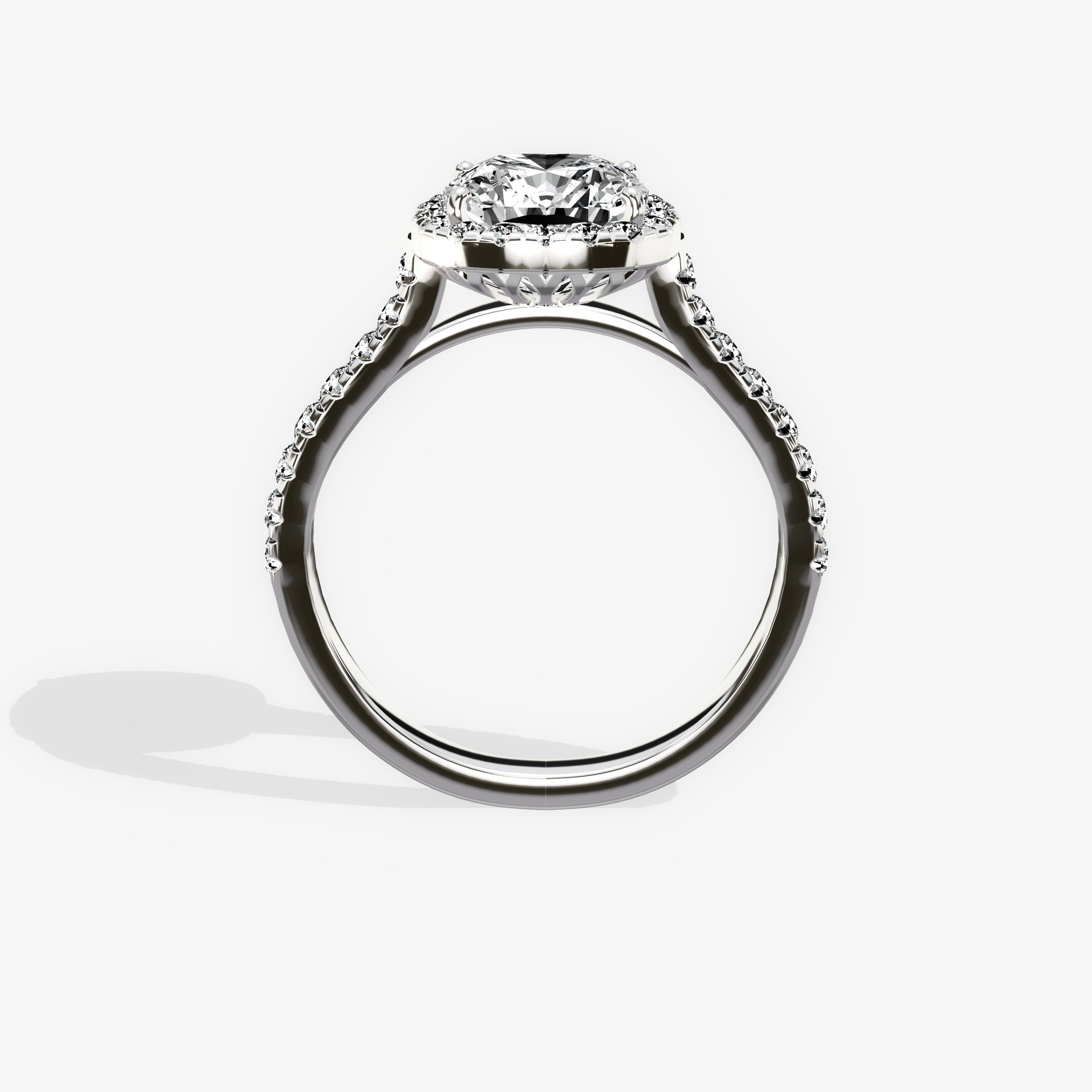 Amor Halo Cushion Engagement Ring in White Gold