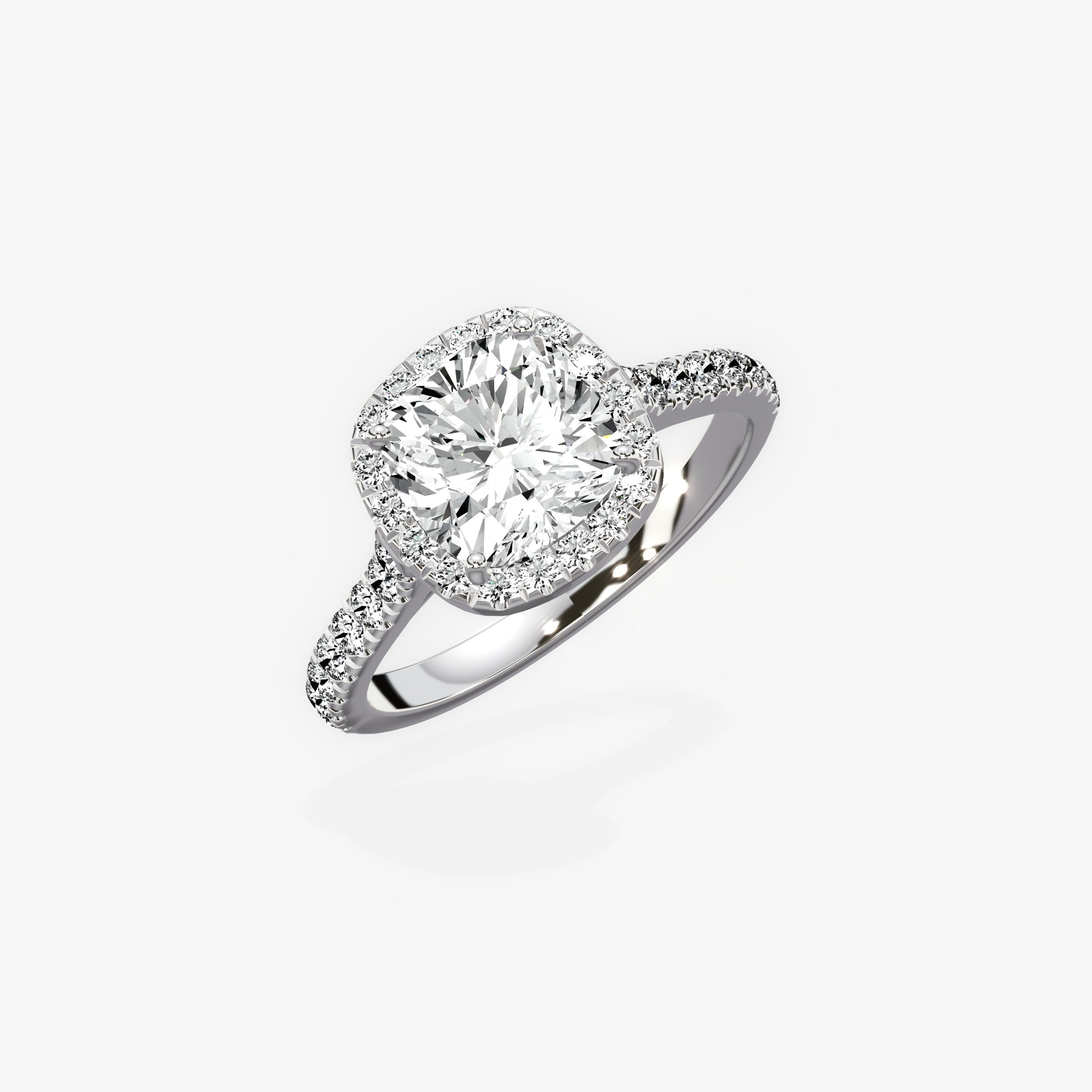 Amor Halo Cushion Engagement Ring in White Gold