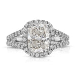 Double Halo Long Cushion Engagement Ring in White Gold