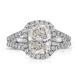 Double Halo Long Cushion Engagement Ring in White Gold