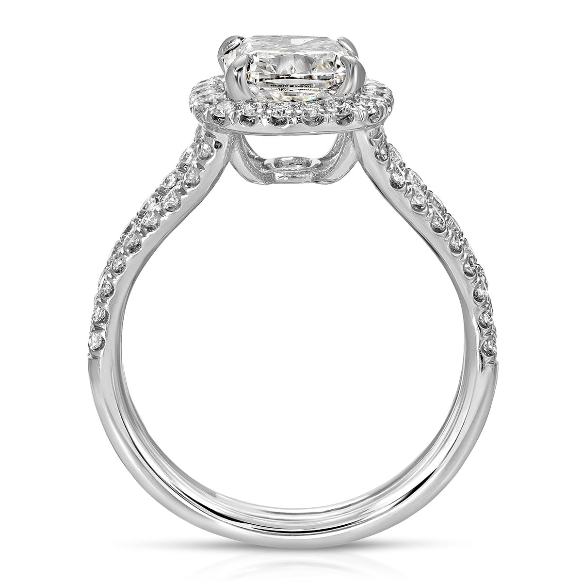 Double Halo Long Cushion Engagement Ring in White Gold