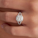 Double Halo Long Cushion Engagement Ring in White Gold