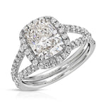 Double Halo Long Cushion Engagement Ring in White Gold
