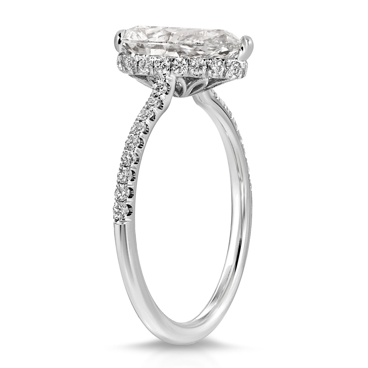 Pave Hidden Halo Pear Engagement Ring in White Gold