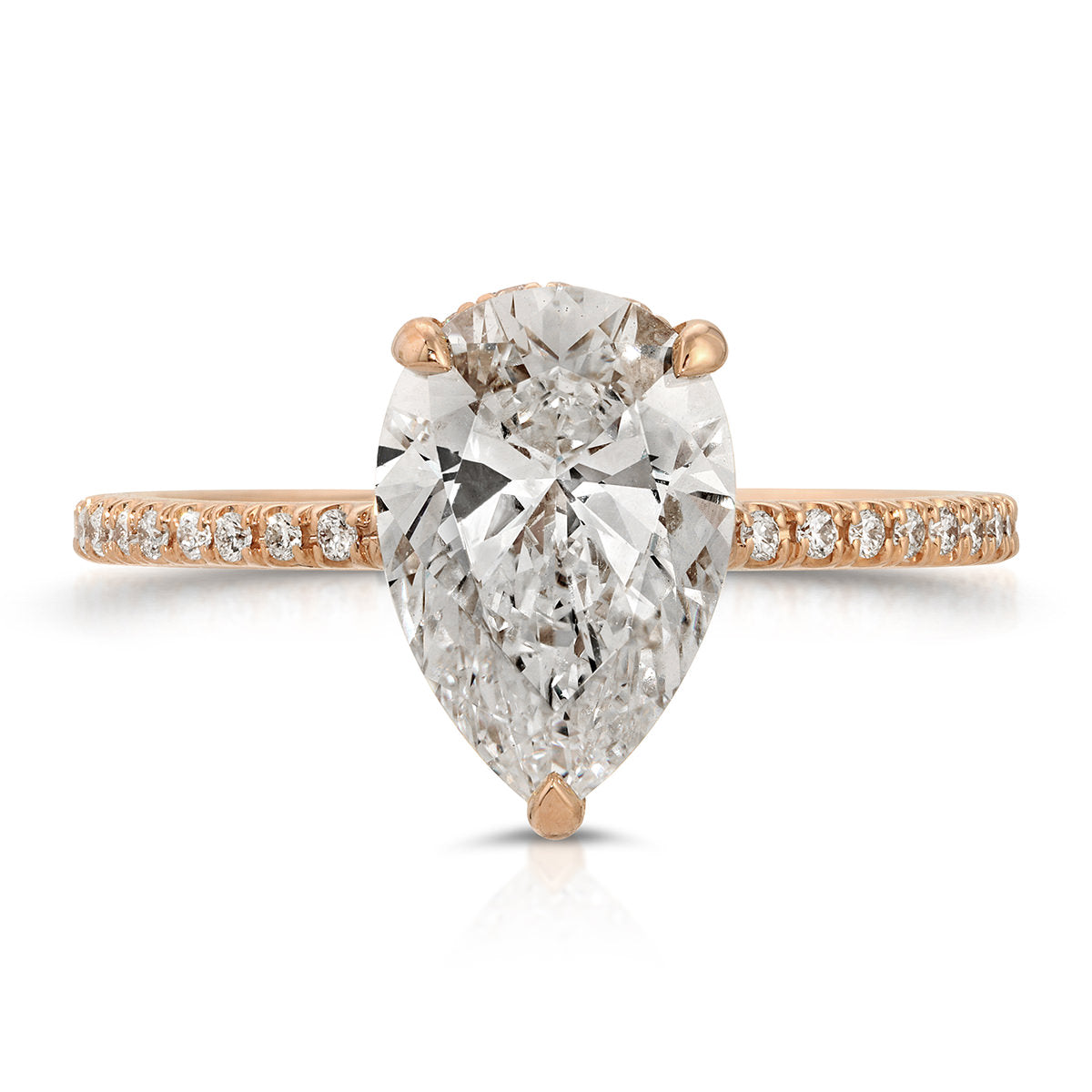 Pave Hidden Halo Pear Engagement Ring in Rose Gold