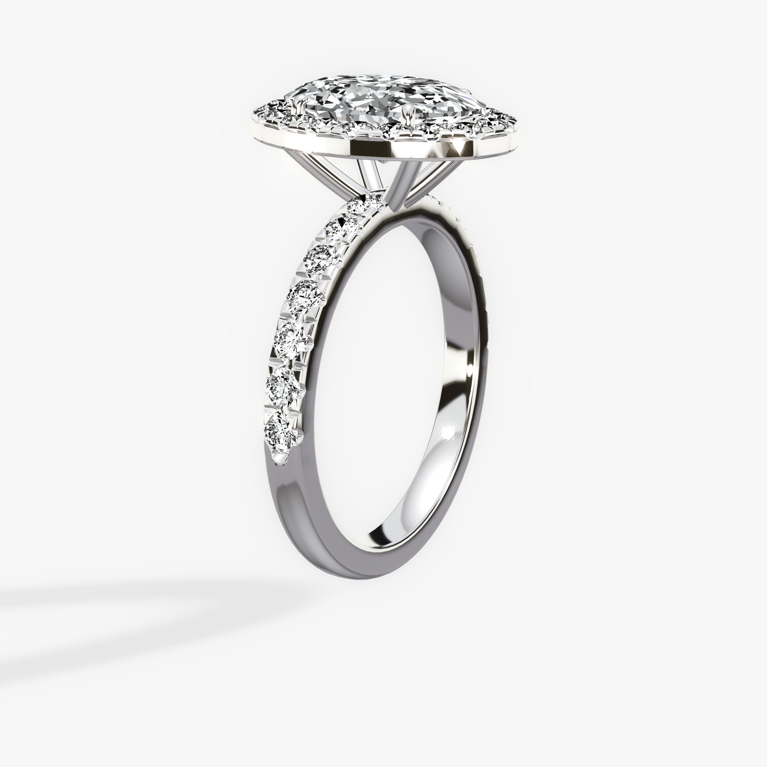 Romantic Halo Oval Engagement Ring in White Gold