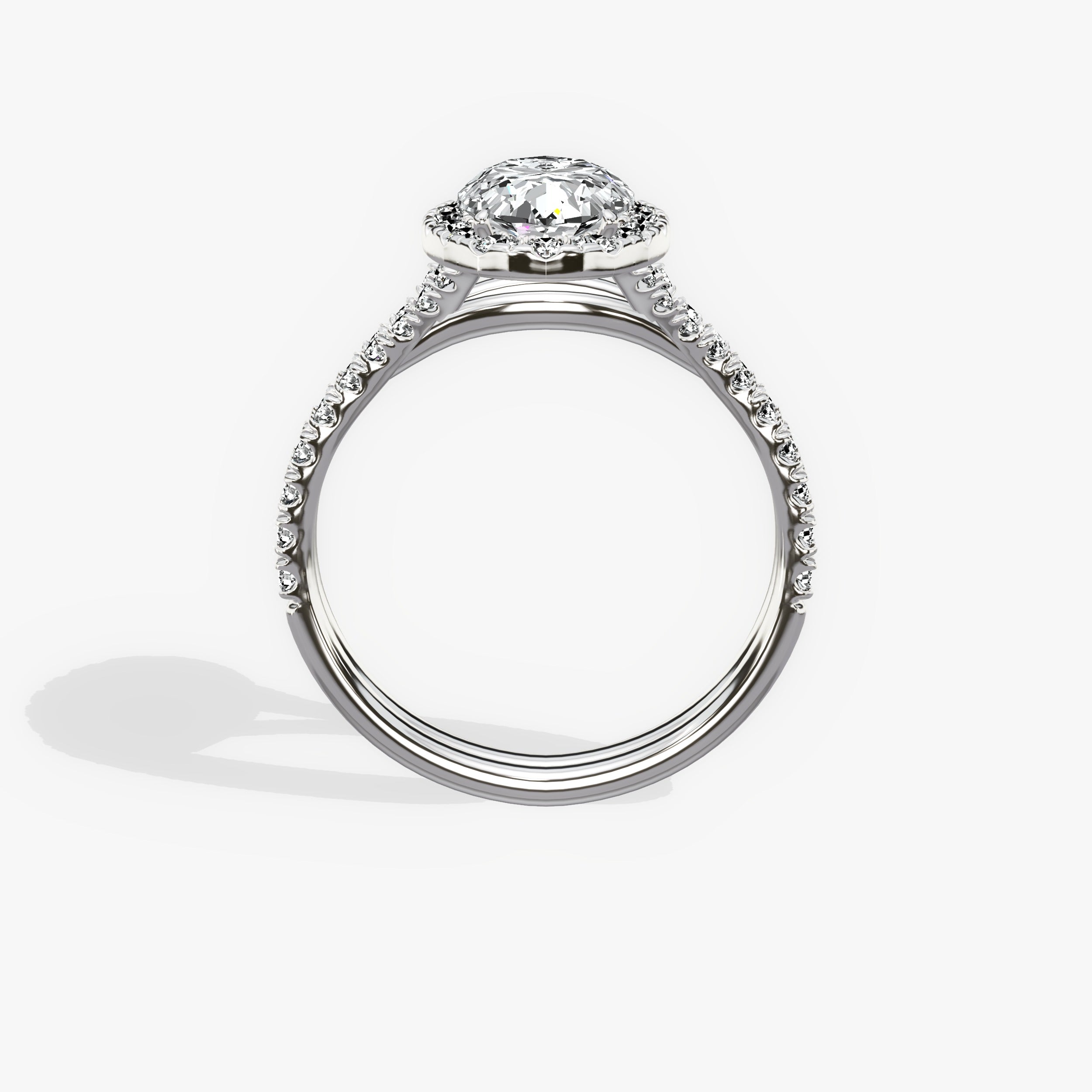 Split Shank Hidden Halo Oval Engagement Ring in White Gold