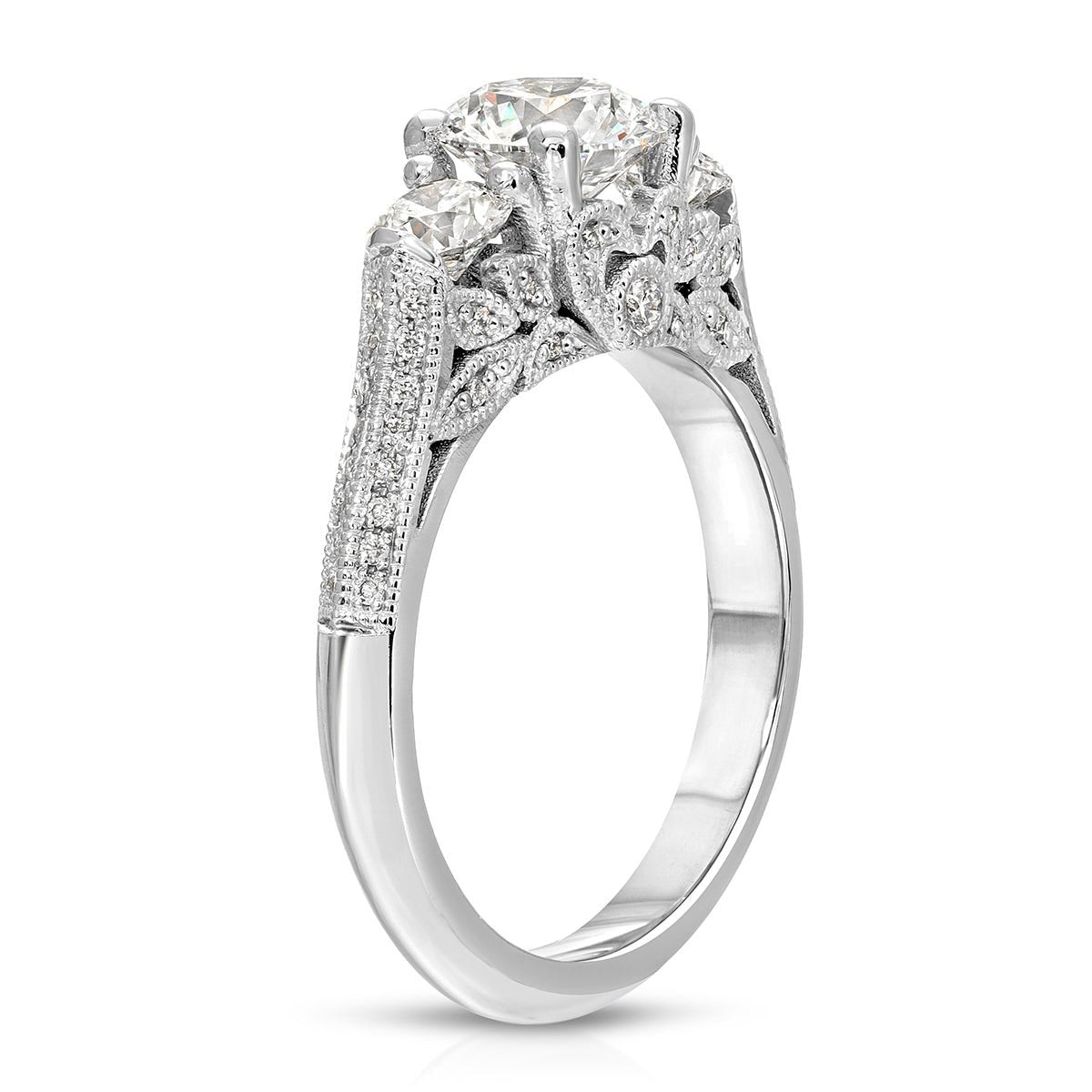 Heirloom Three Stone 1.01 ct Round Engagement Ring in White Gold - The Better Diamonds