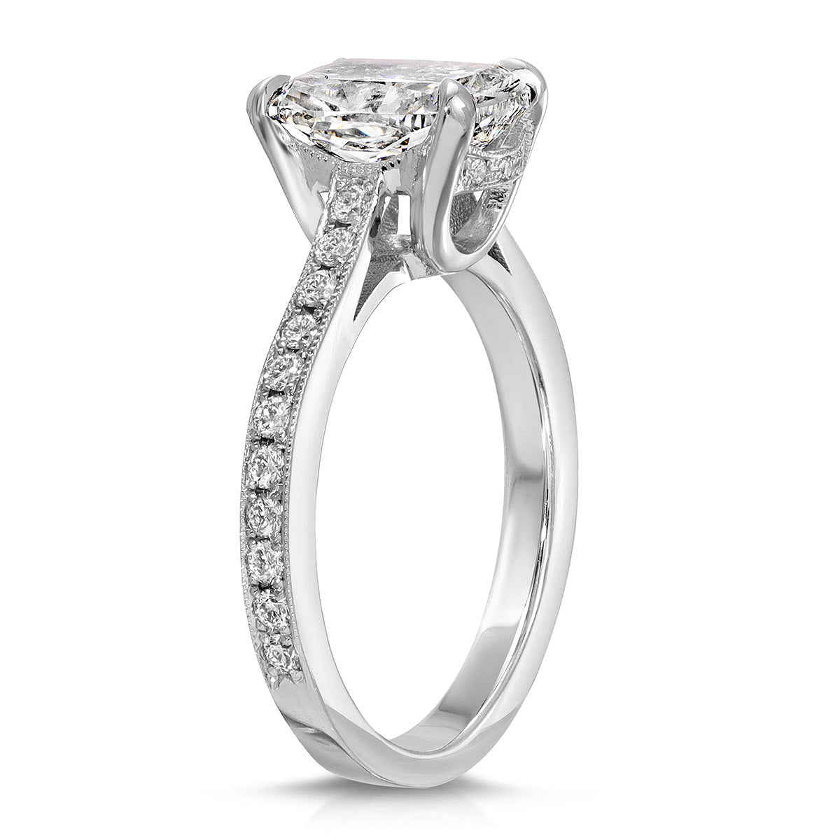 Hidden Diamond 2.16 ct Long Cushion Engagement Ring in White Gold - The Better Diamonds