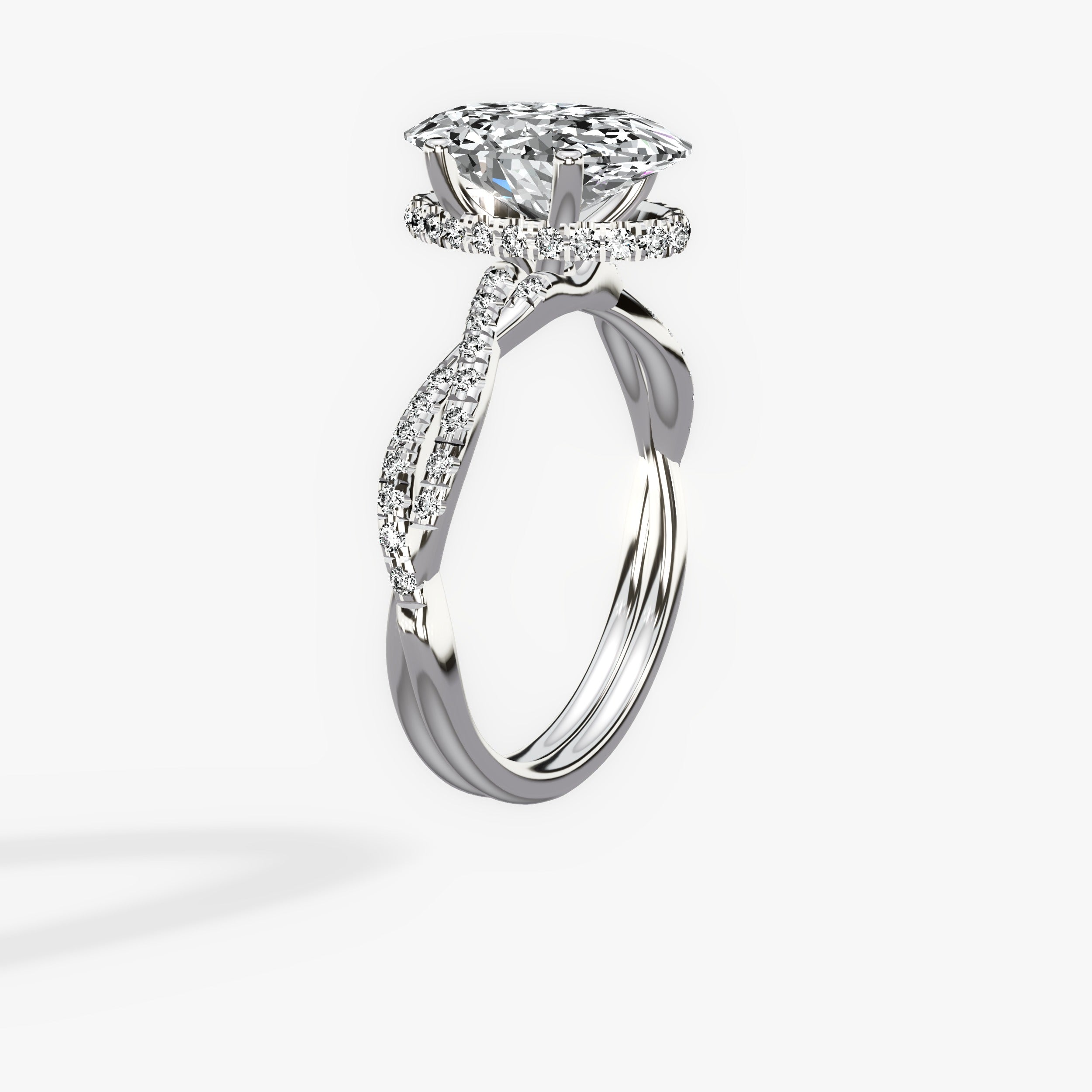 Infinity Hidden Halo Oval Engagement Ring in White Gold