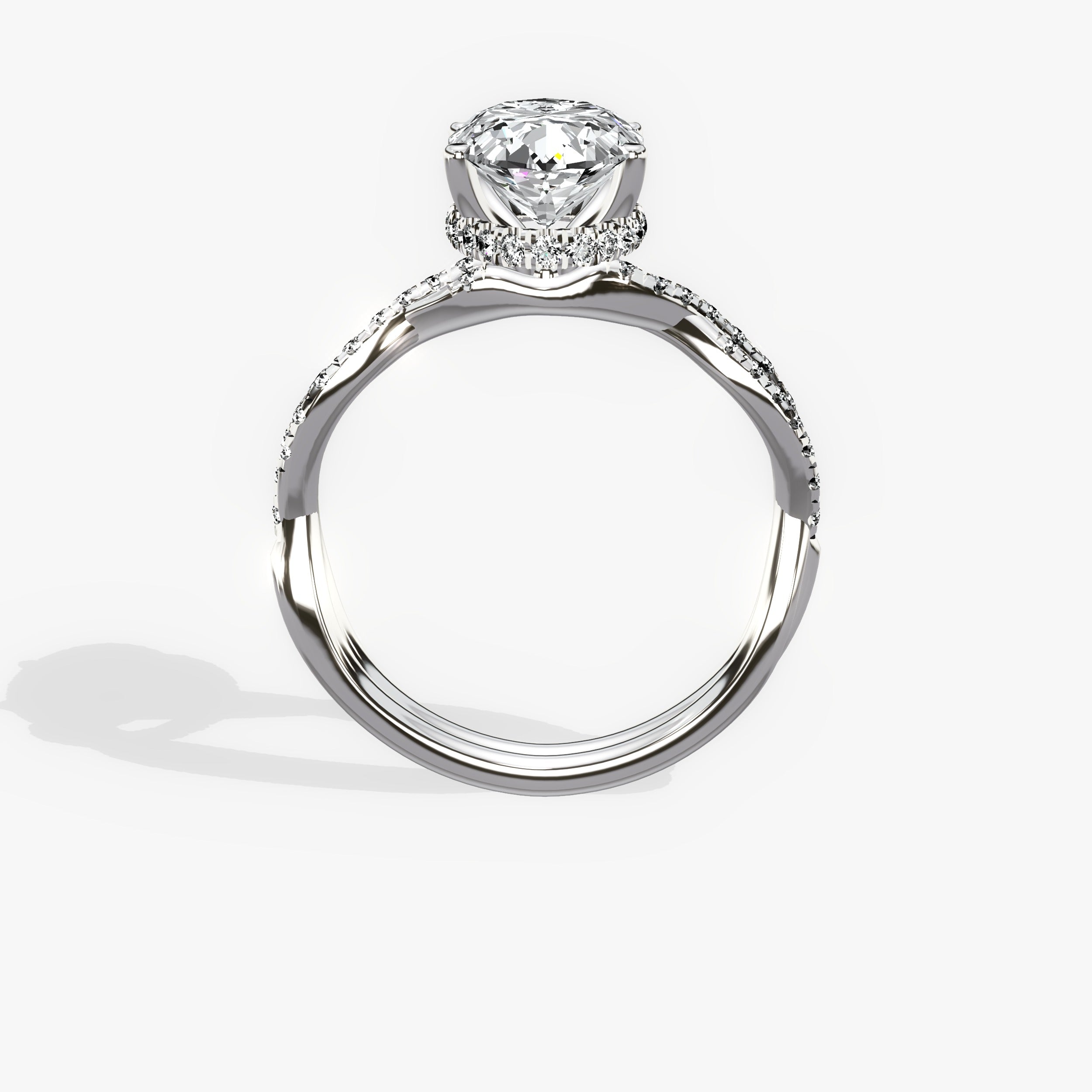 Infinity Hidden Halo Oval Engagement Ring in White Gold