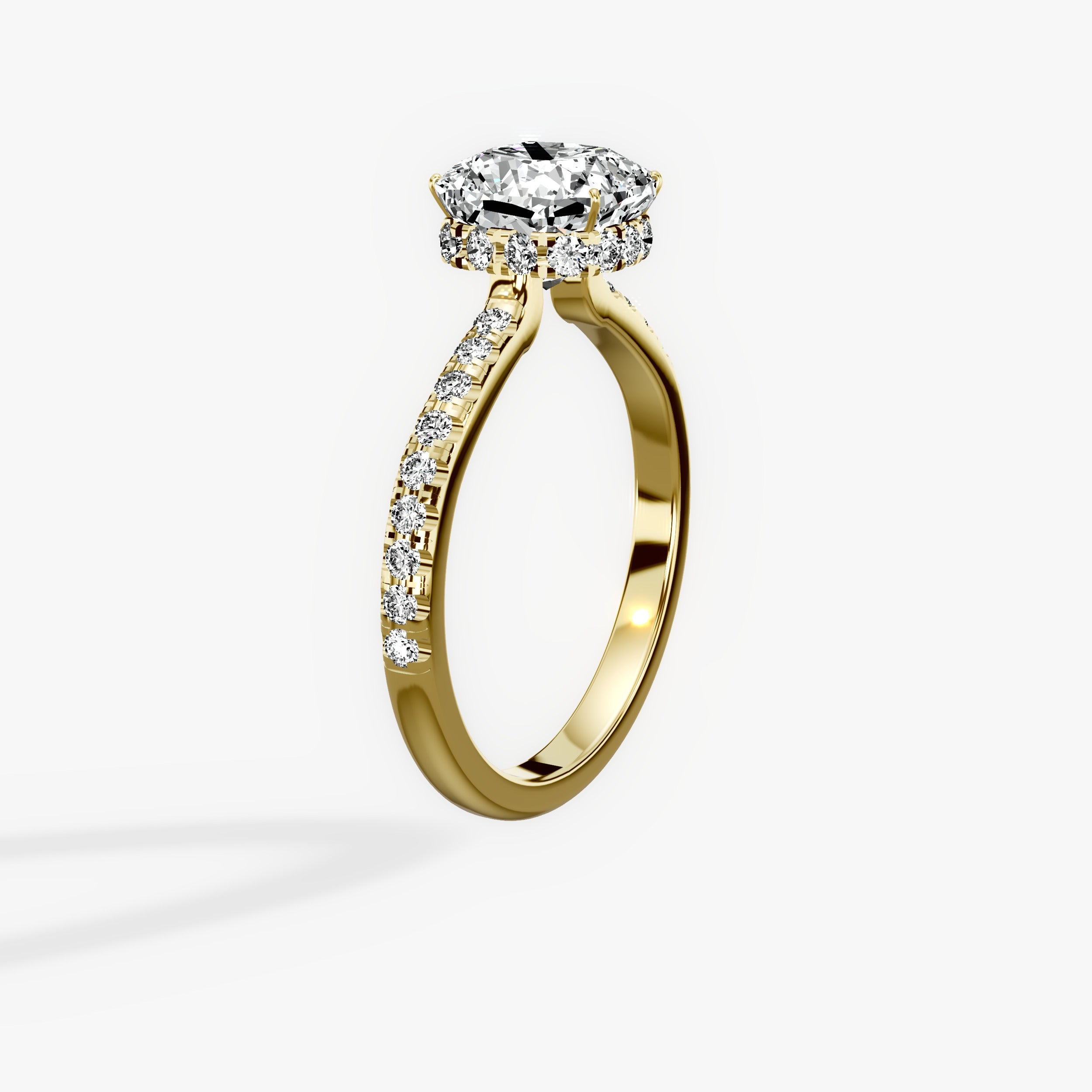 Fortuna Hidden Halo Cushion Engagement Ring in Yellow Gold