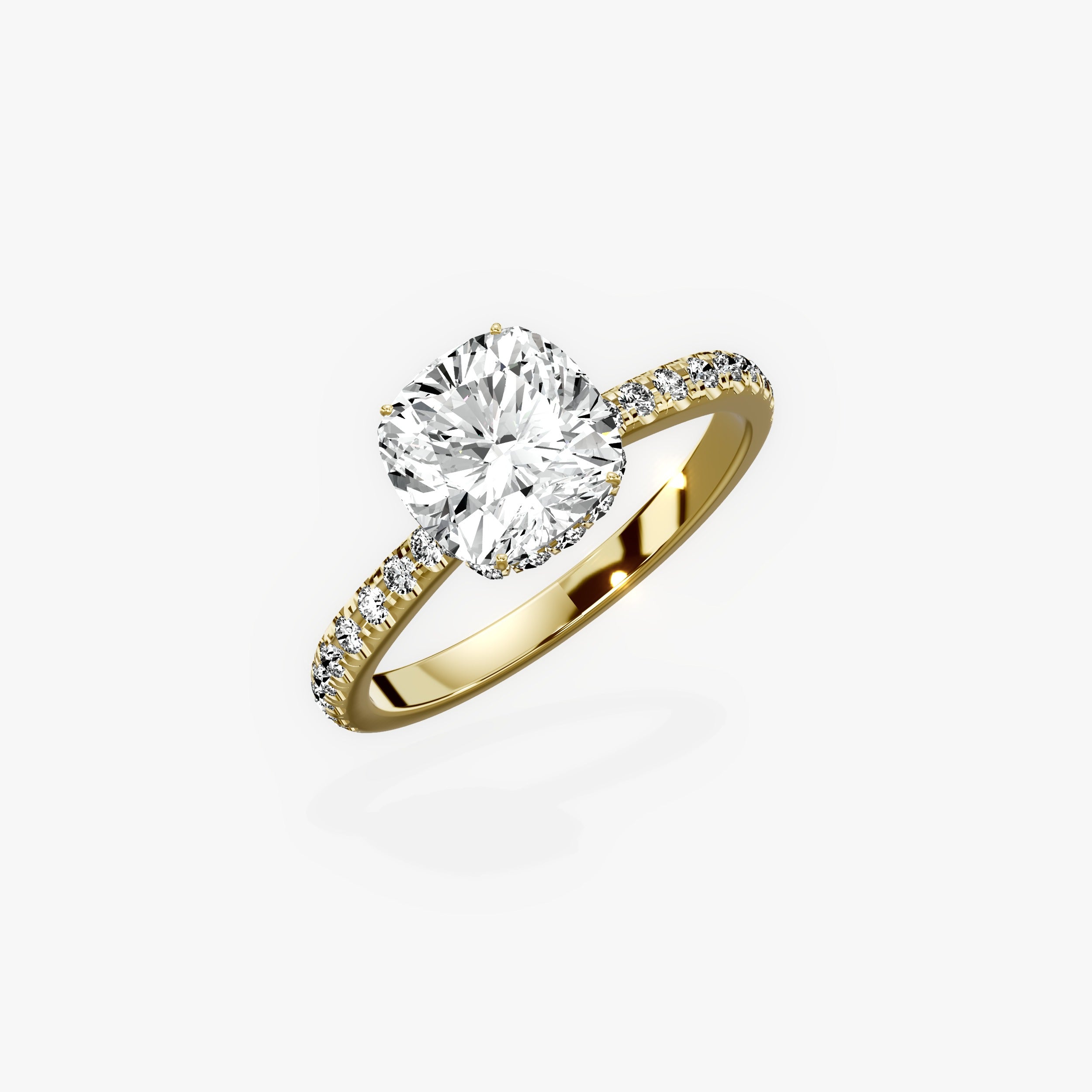 Fortuna Hidden Halo Cushion Engagement Ring in Yellow Gold