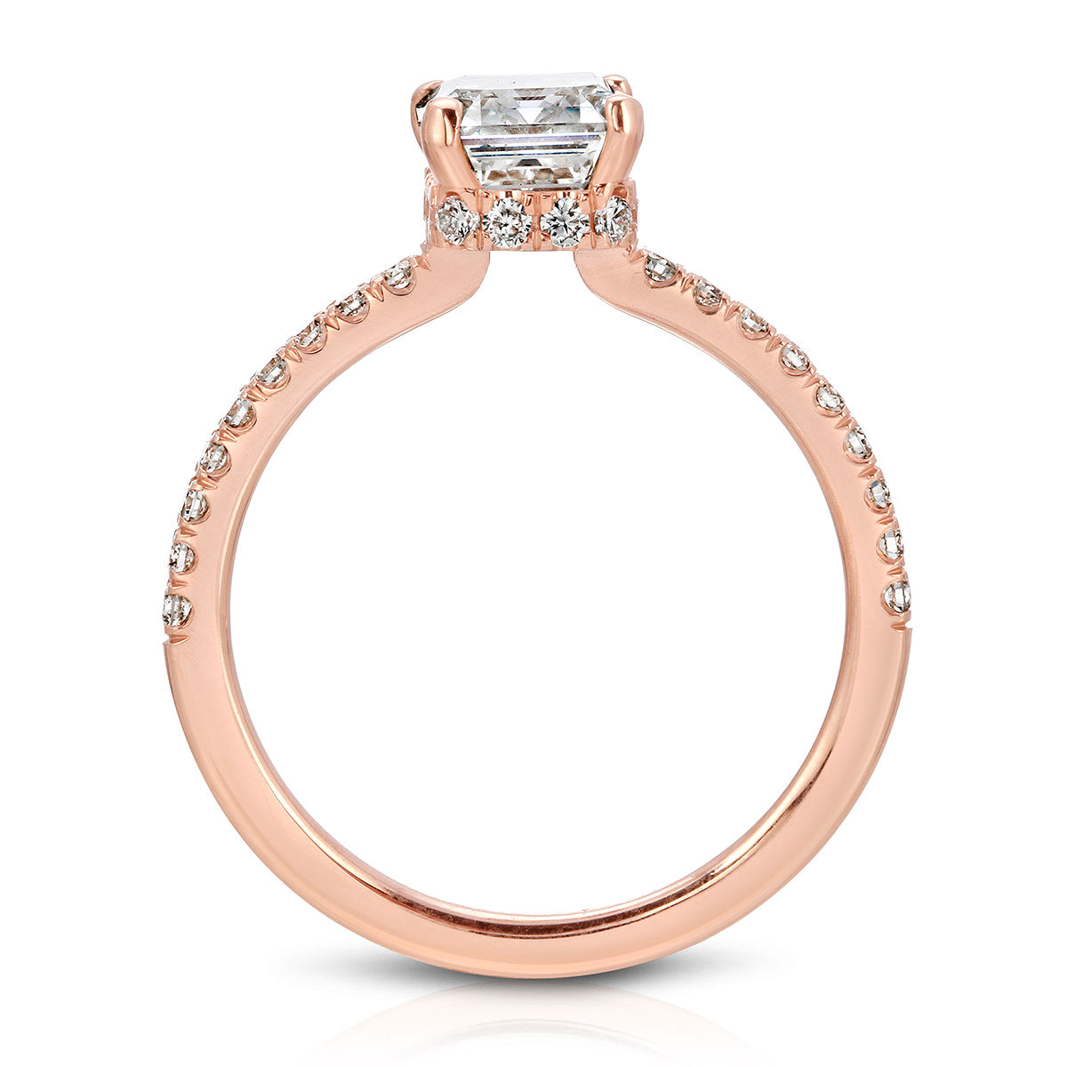 Fortuna Hidden Halo Emerald Engagement Ring in Rose Gold