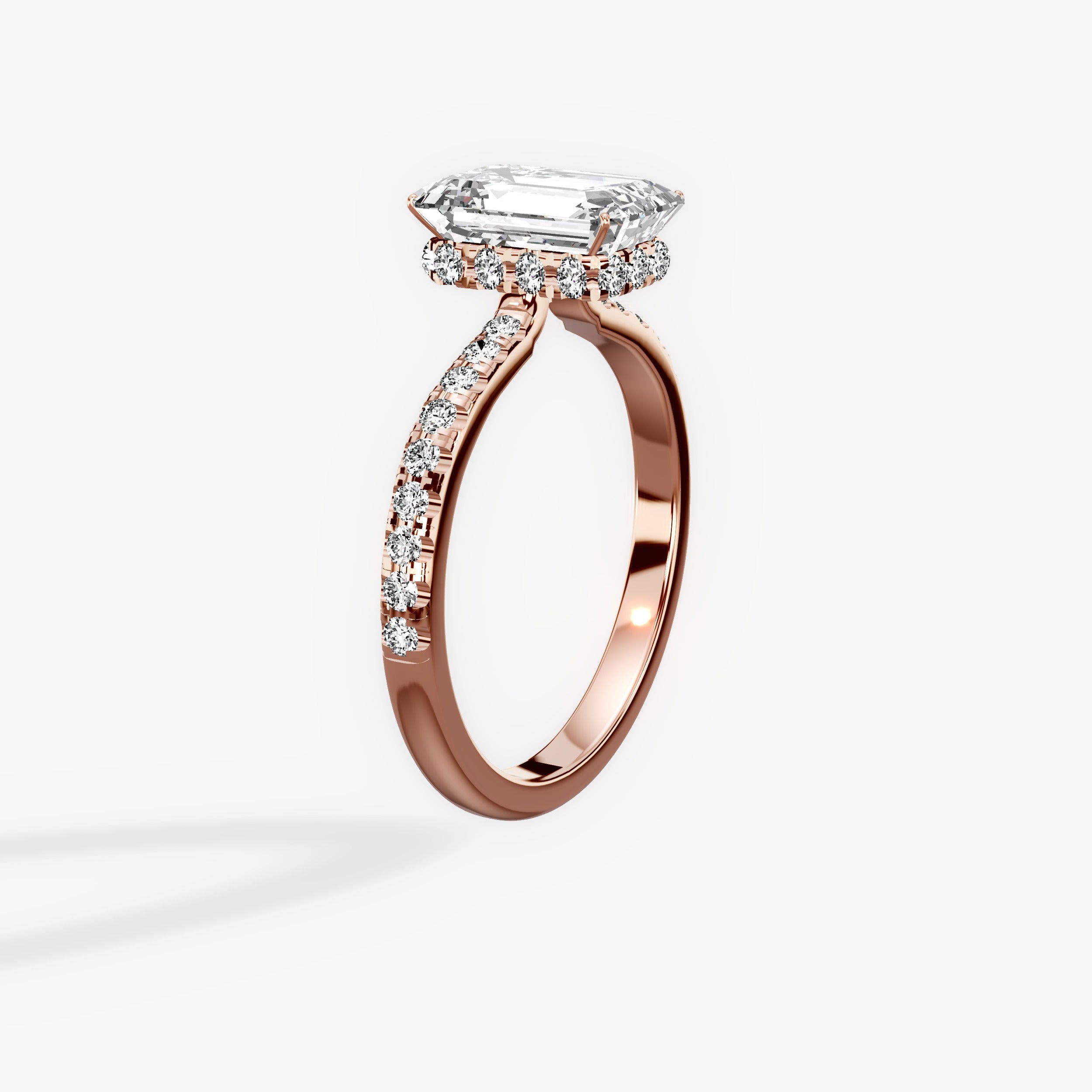 Fortuna Hidden Halo Emerald Engagement Ring in Rose Gold