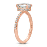 Fortuna Hidden Halo Emerald Engagement Ring in Rose Gold