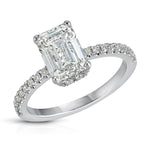 Fortuna Hidden Halo Emerald Engagement Ring in White Gold