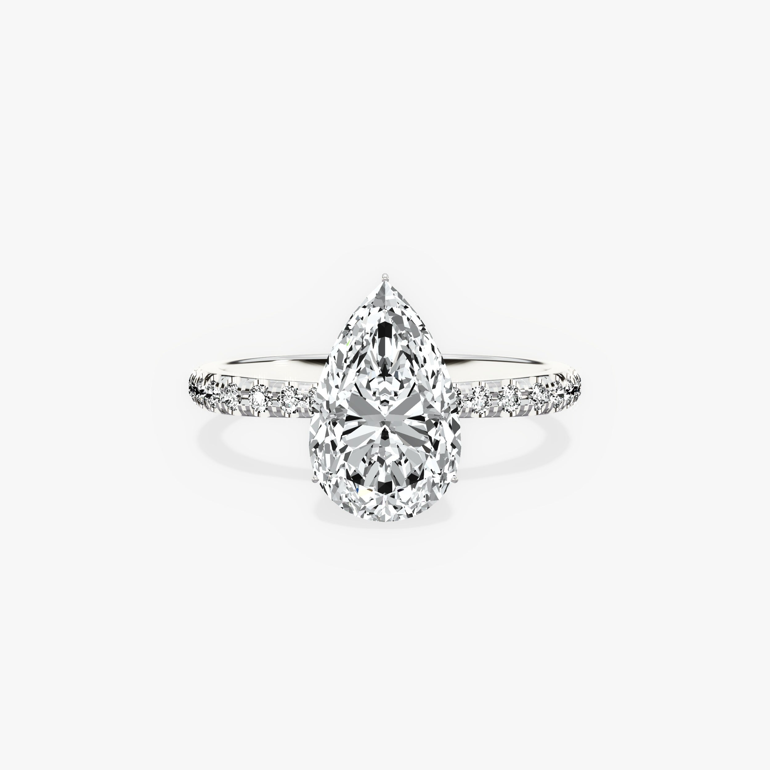 Fortuna Hidden Halo Pear Engagement Ring in White Gold