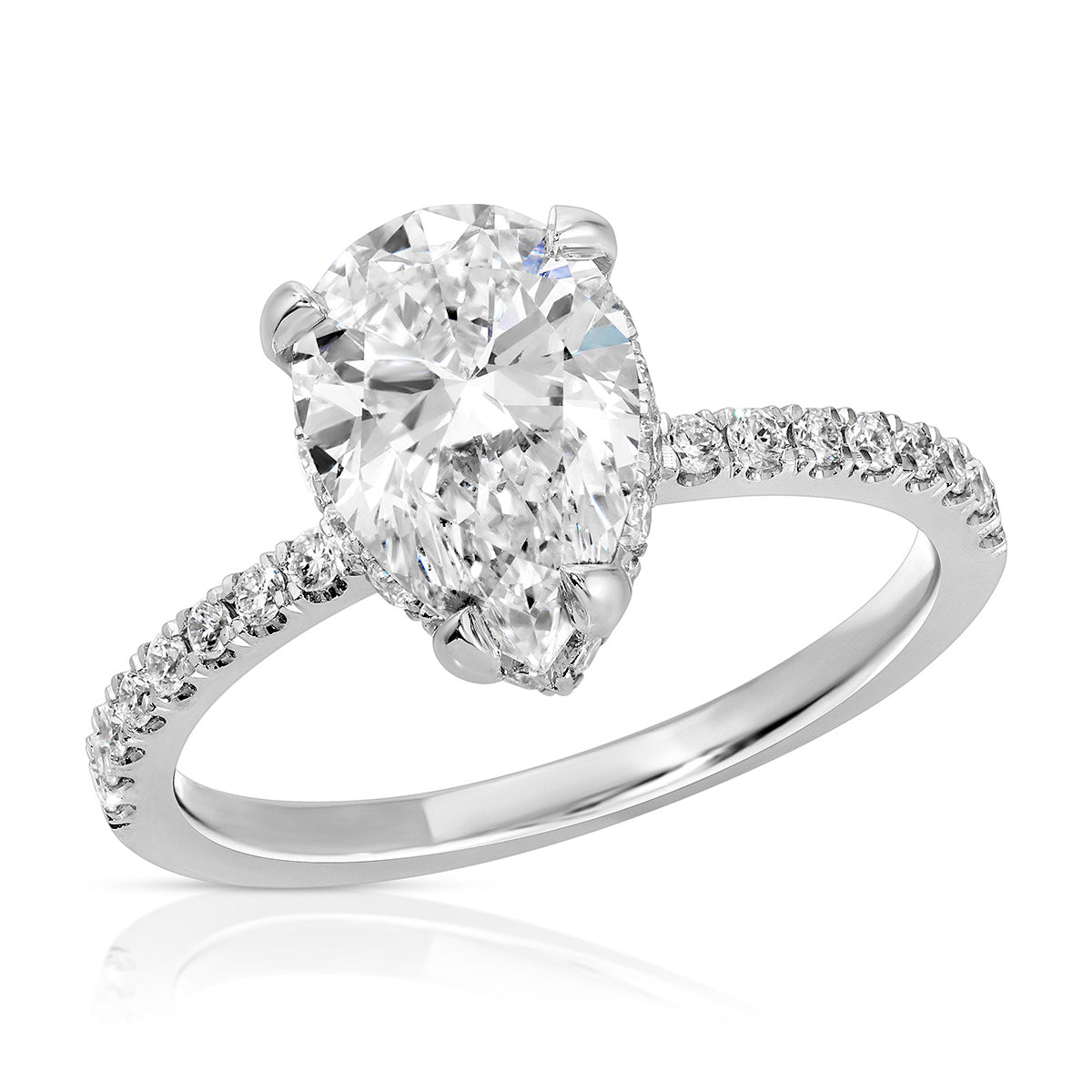 Fortuna Hidden Halo Pear Engagement Ring in White Gold