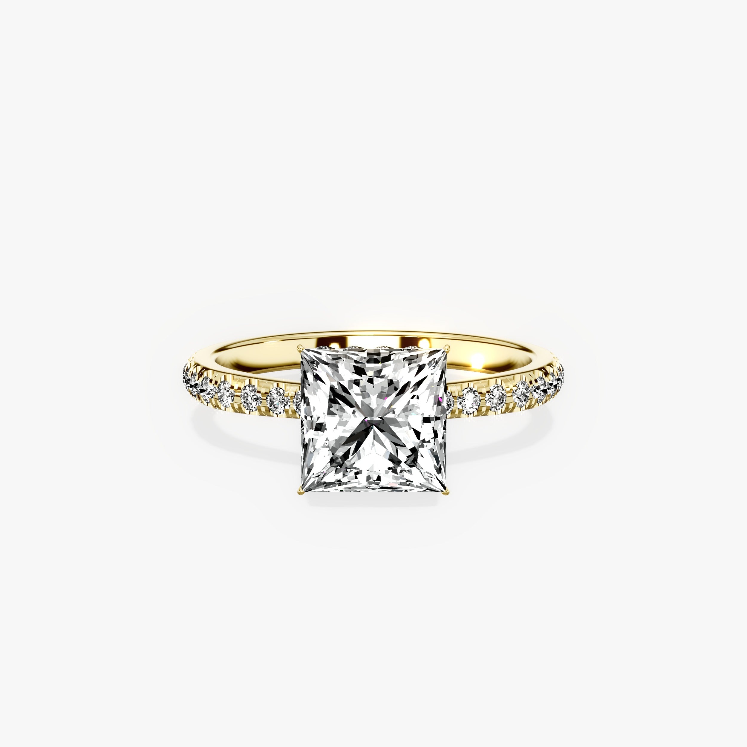 Fortuna Hidden Halo Princess Engagement Ring in Yellow Gold