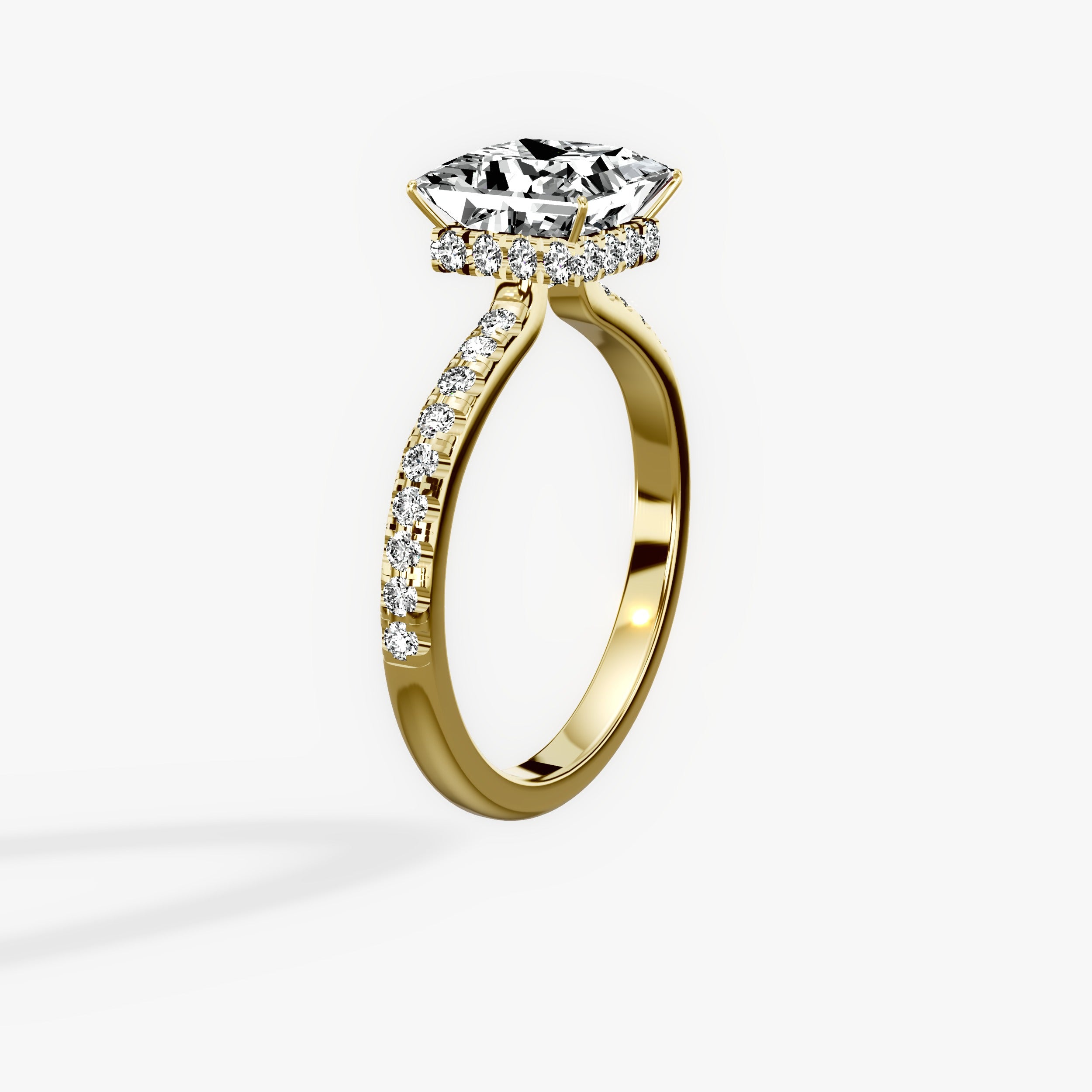 Fortuna Hidden Halo Princess Engagement Ring in Yellow Gold