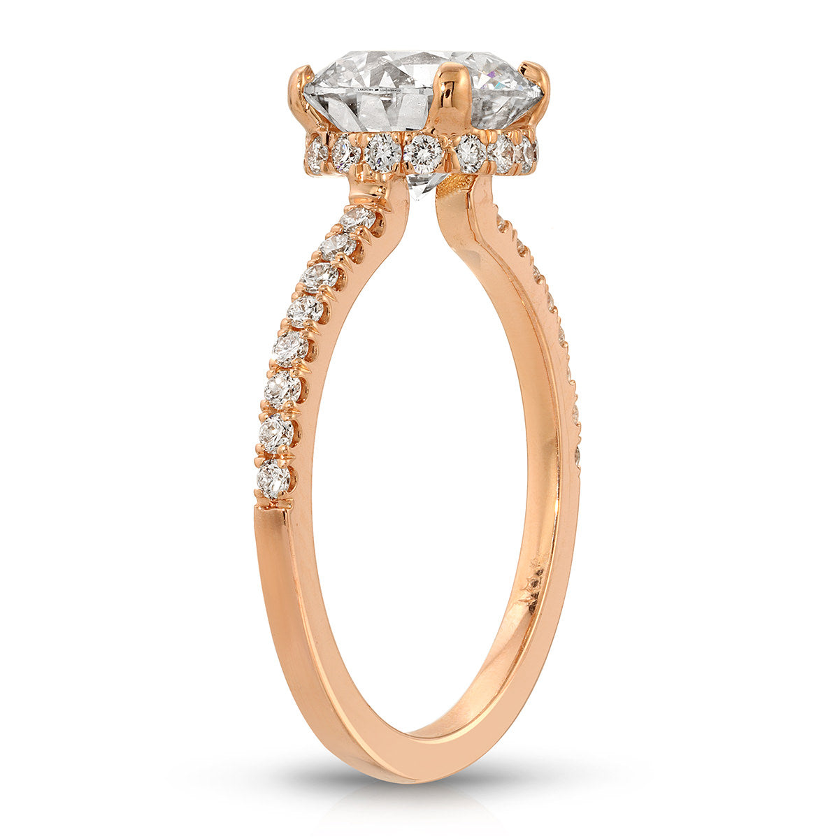 Fortuna Hidden Halo Round Engagement Ring in Rose Gold