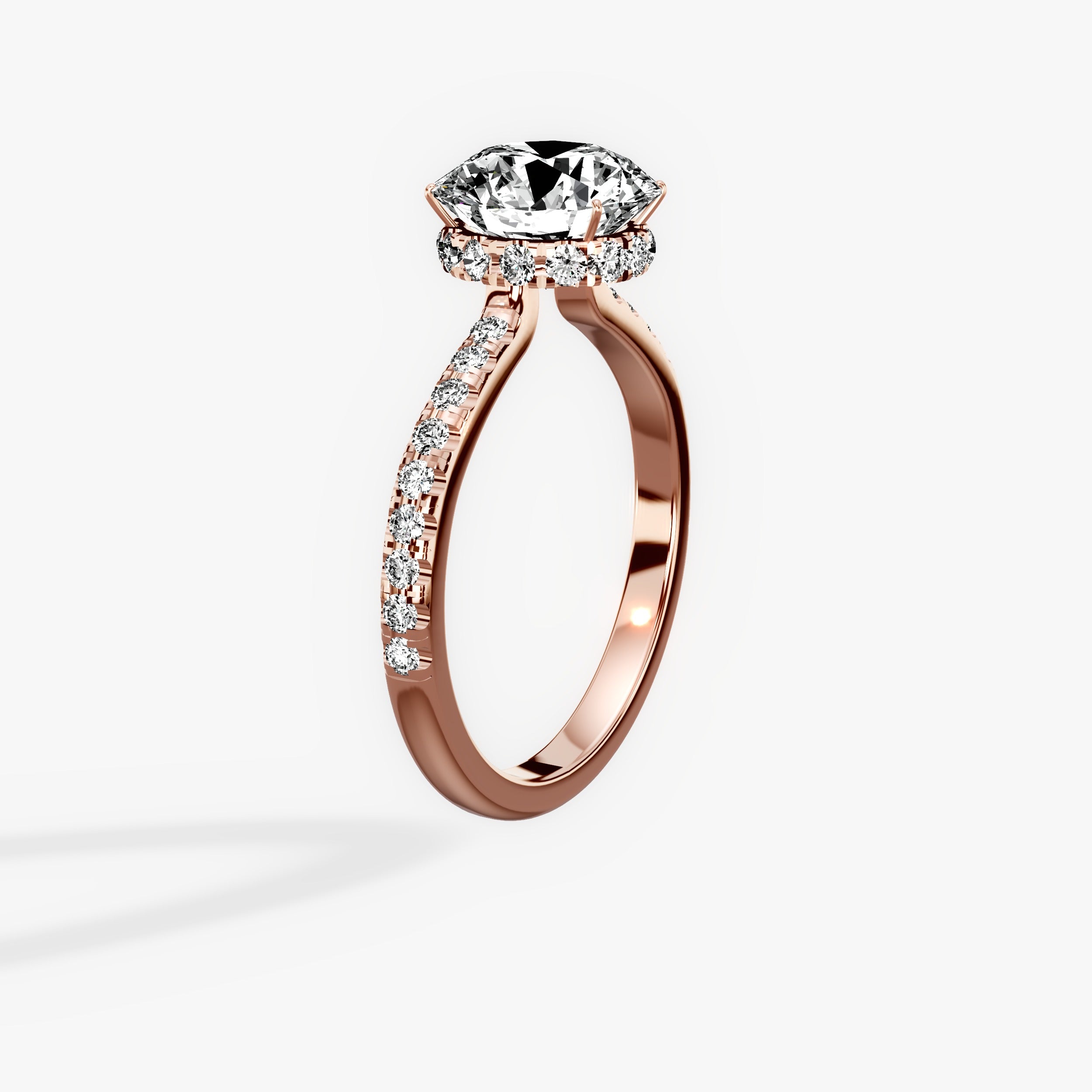 Fortuna Hidden Halo Round Engagement Ring in Rose Gold