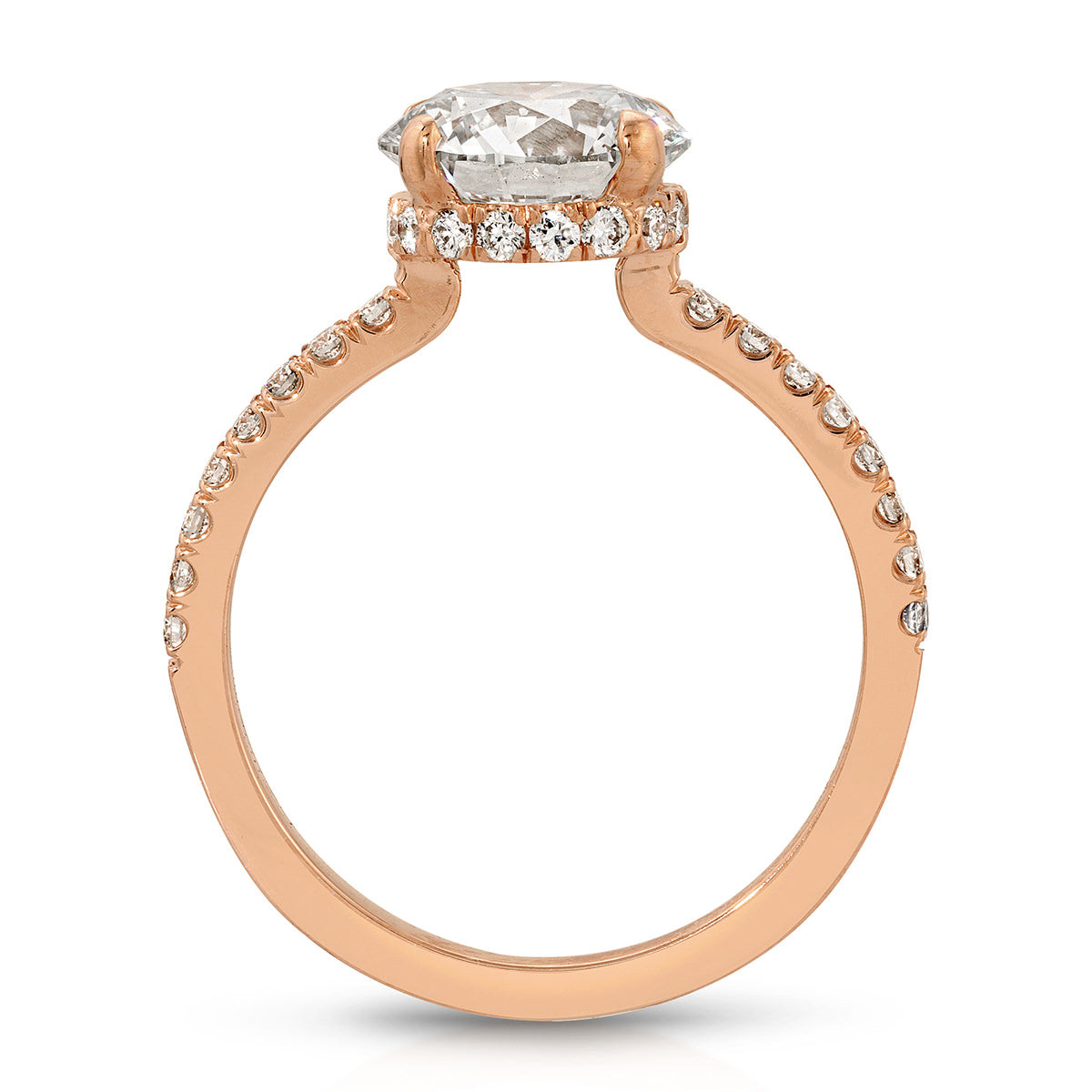 Fortuna Hidden Halo Round Engagement Ring in Rose Gold