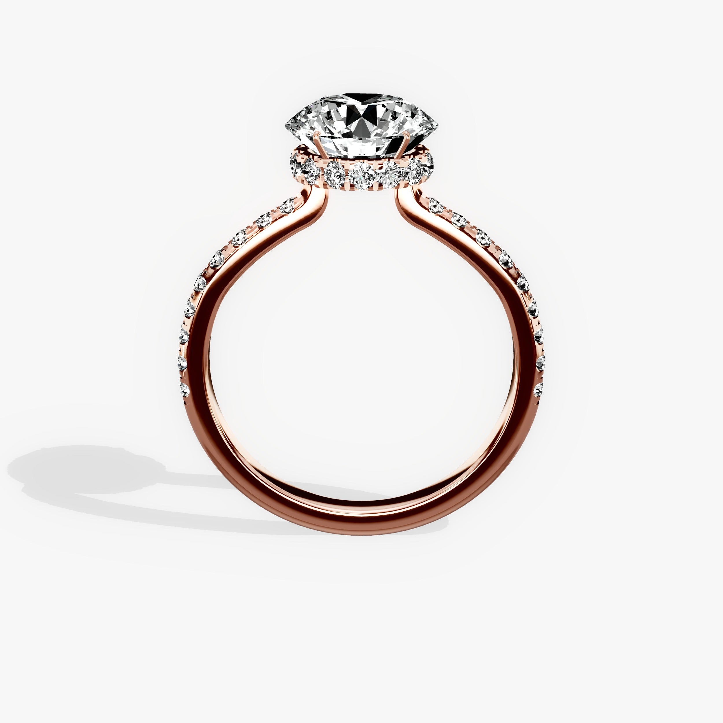 Fortuna Hidden Halo Round Engagement Ring in Rose Gold