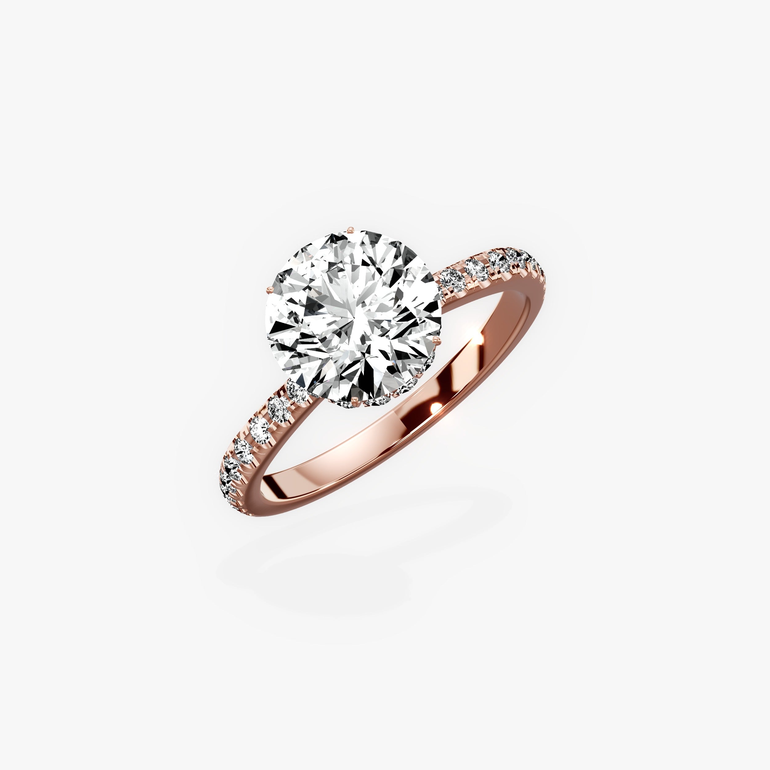 Fortuna Hidden Halo Round Engagement Ring in Rose Gold