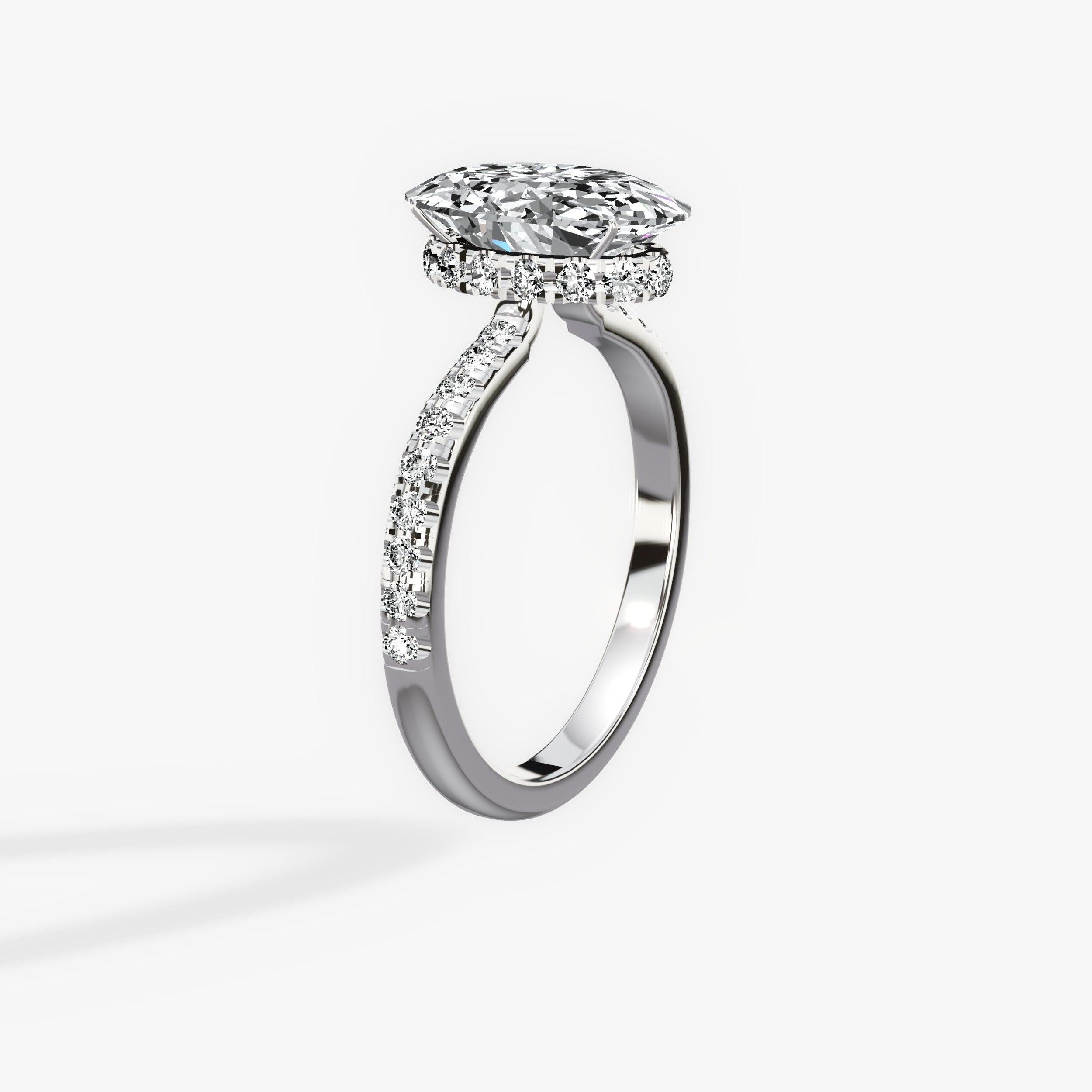 Fortuna Hidden Halo Oval Engagement Ring in White Gold