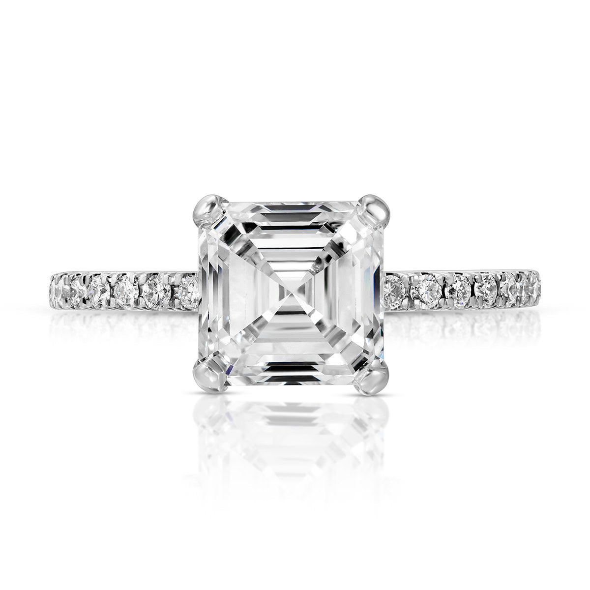 Fortuna Hidden Halo Asscher Cut Engagement Ring in White Gold