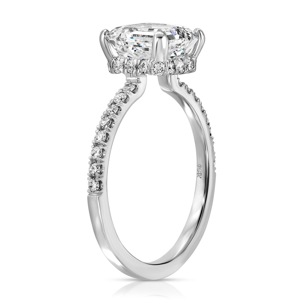 Fortuna Hidden Halo Asscher Cut Engagement Ring in White Gold