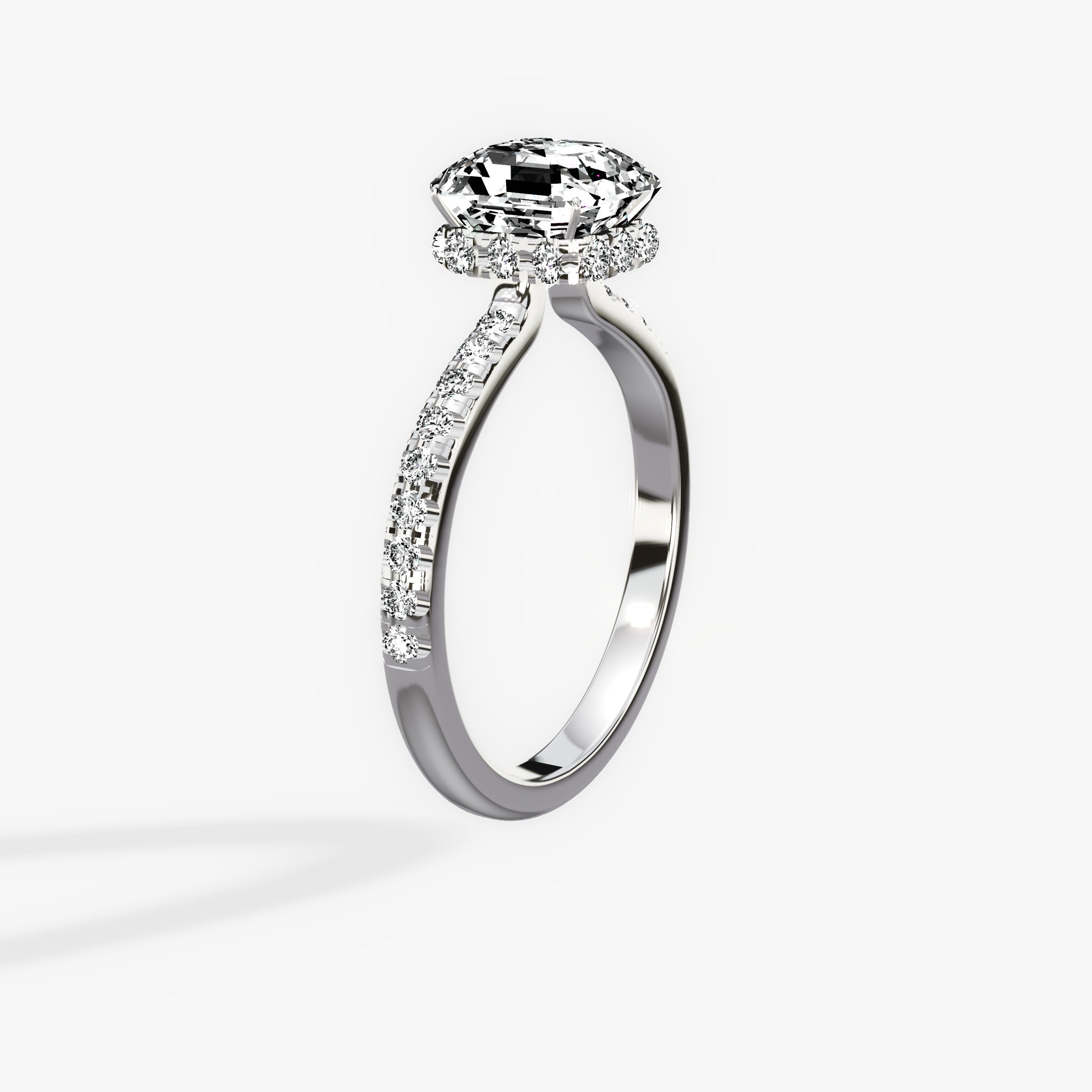 Fortuna Hidden Halo Asscher Cut Engagement Ring in White Gold