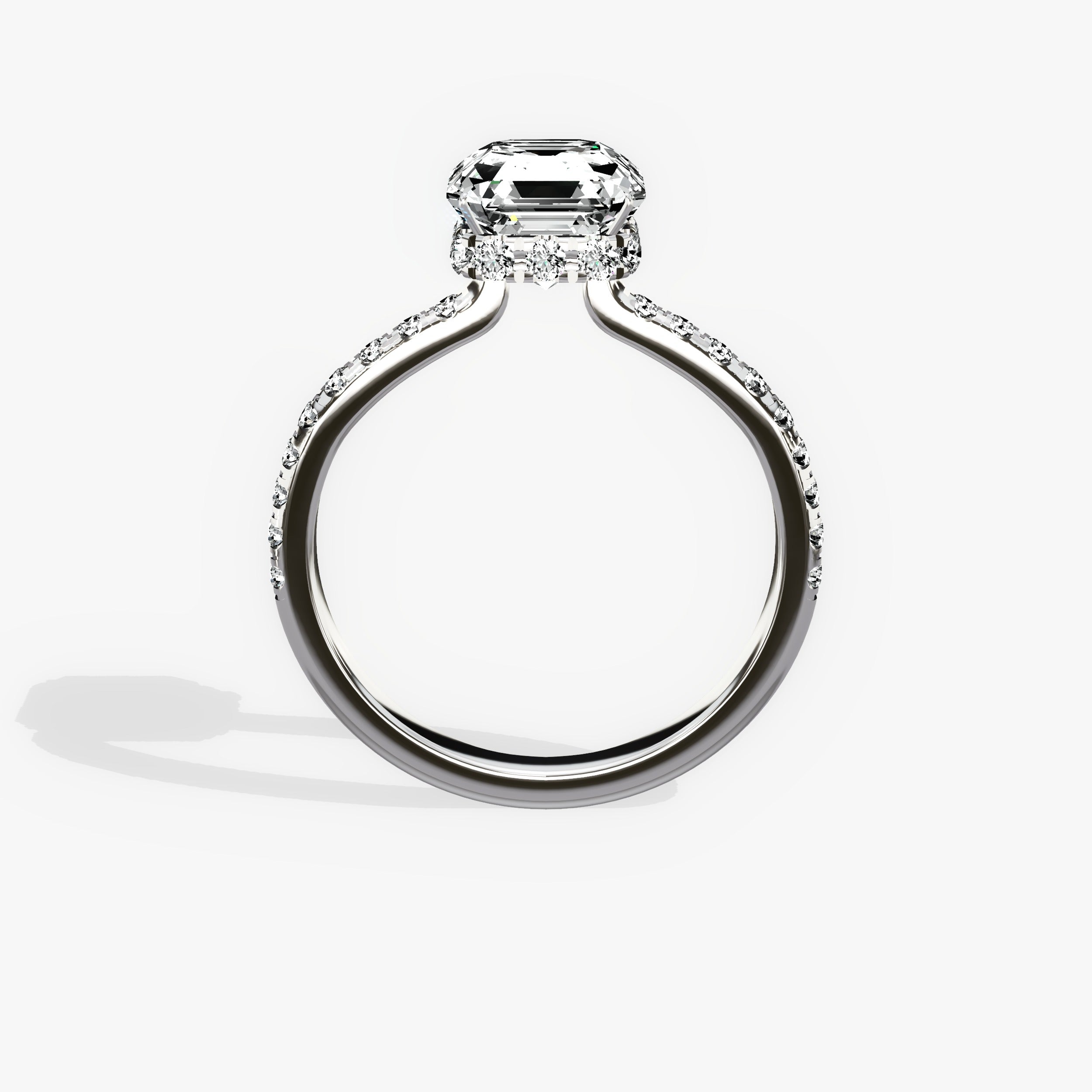 Fortuna Hidden Halo Asscher Cut Engagement Ring in White Gold